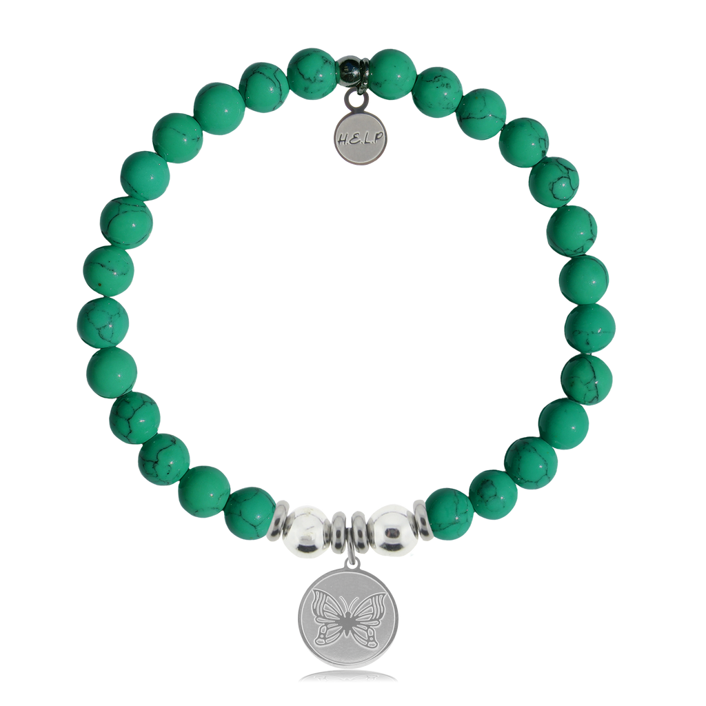 HELP by TJ Butterfly Charm with Green Howlite Charity Bracelet