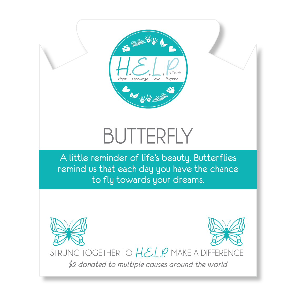 HELP by TJ Butterfly Charm with Green Howlite Charity Bracelet