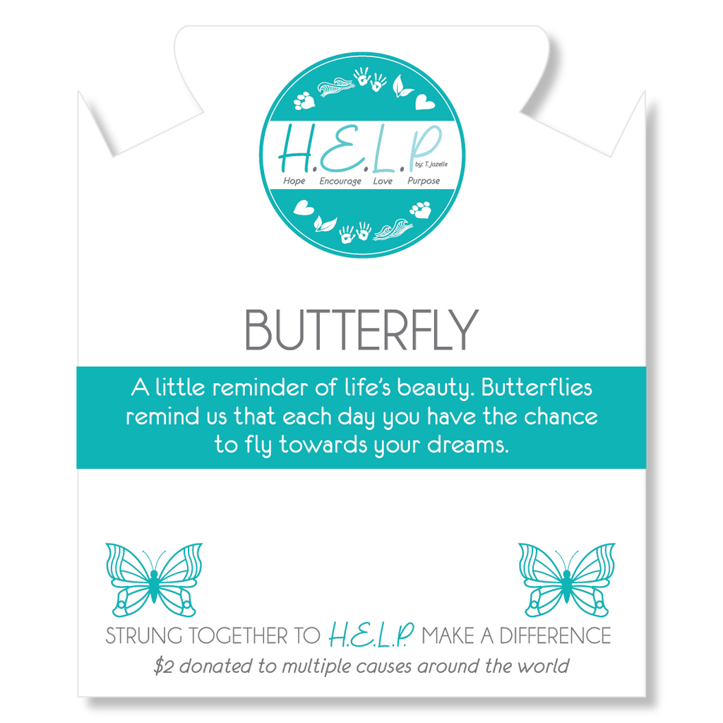 HELP by TJ Butterfly Charm with Grey Stripe Agate Charity Bracelet