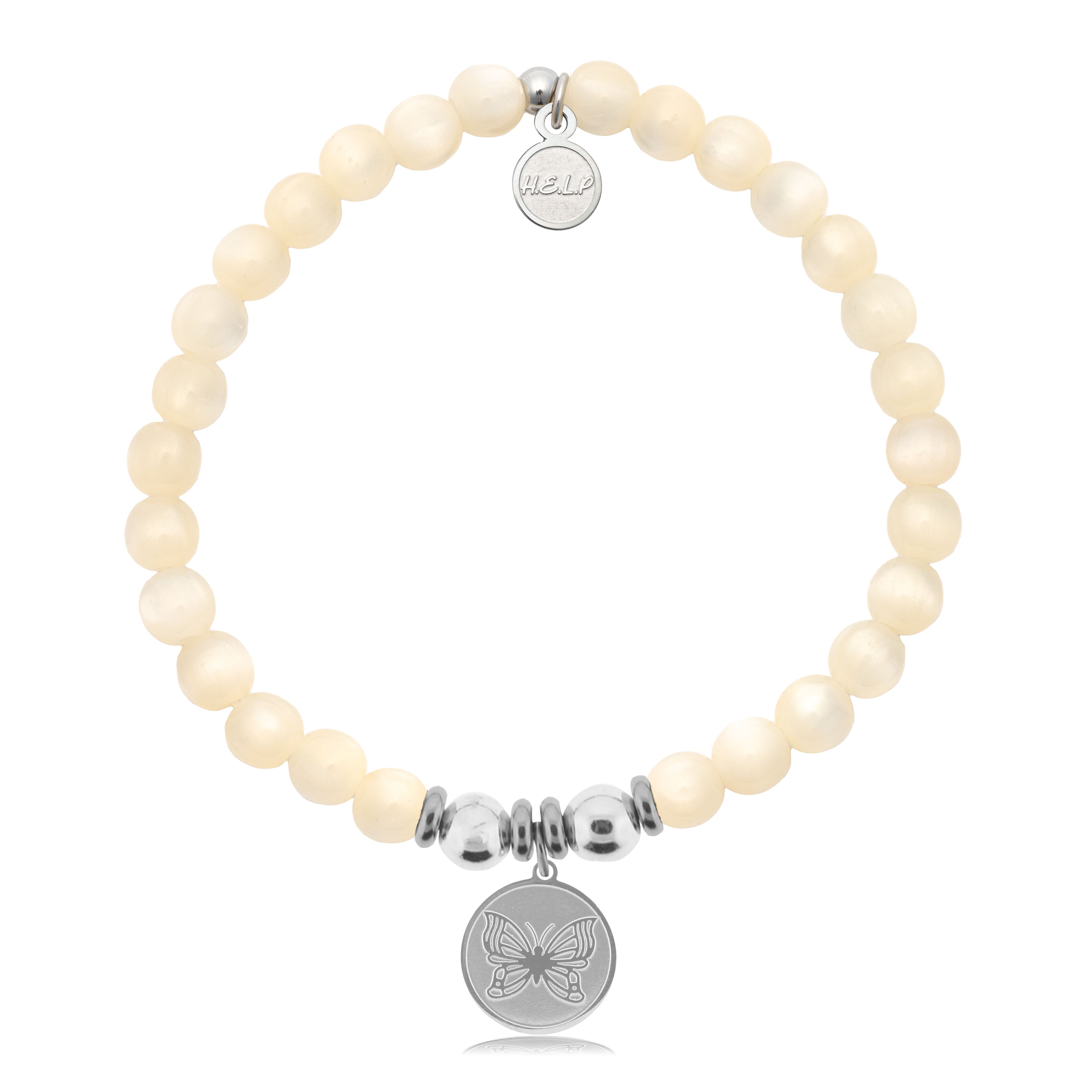 HELP by TJ Butterfly Charm with Natural Selenite Charity Bracelet