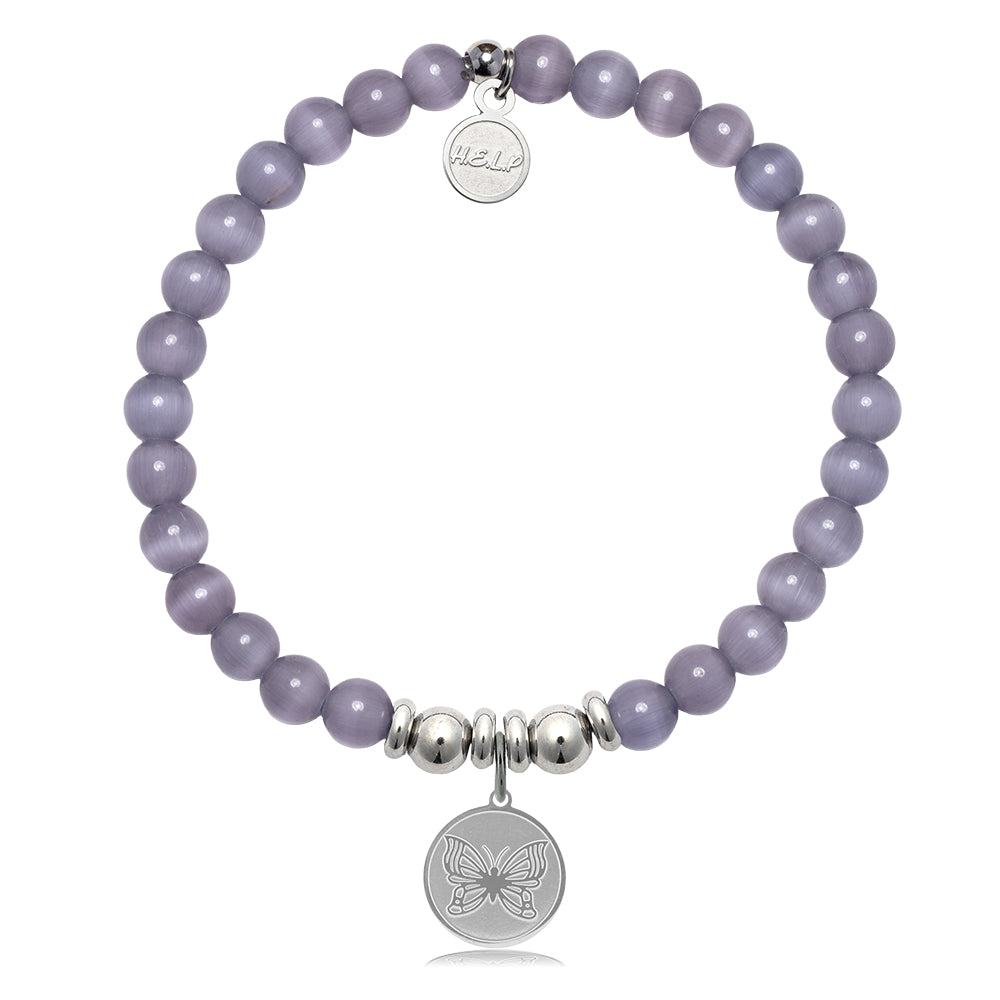 HELP by TJ Butterfly Charm with Purple Cats Eye Charity Bracelet