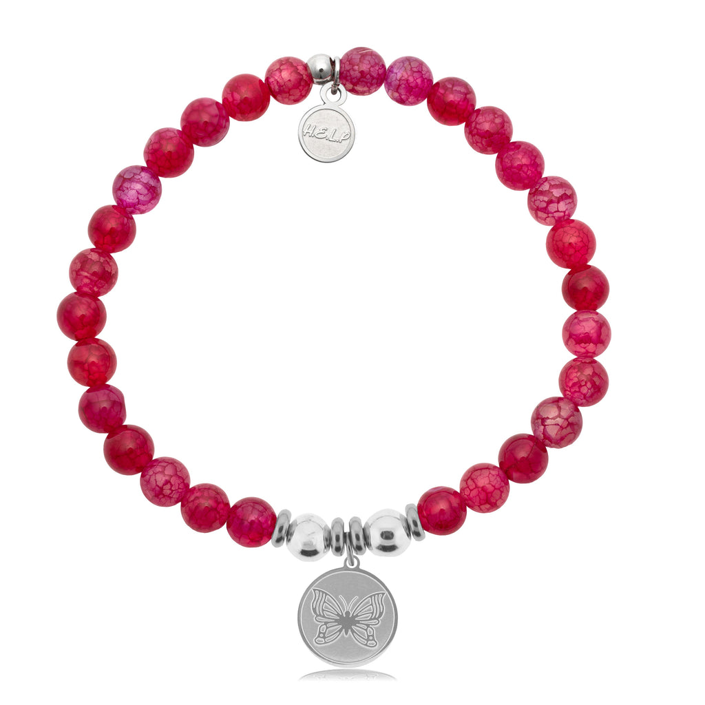 HELP by TJ Butterfly Charm with Red Fire Agate Charity Bracelet