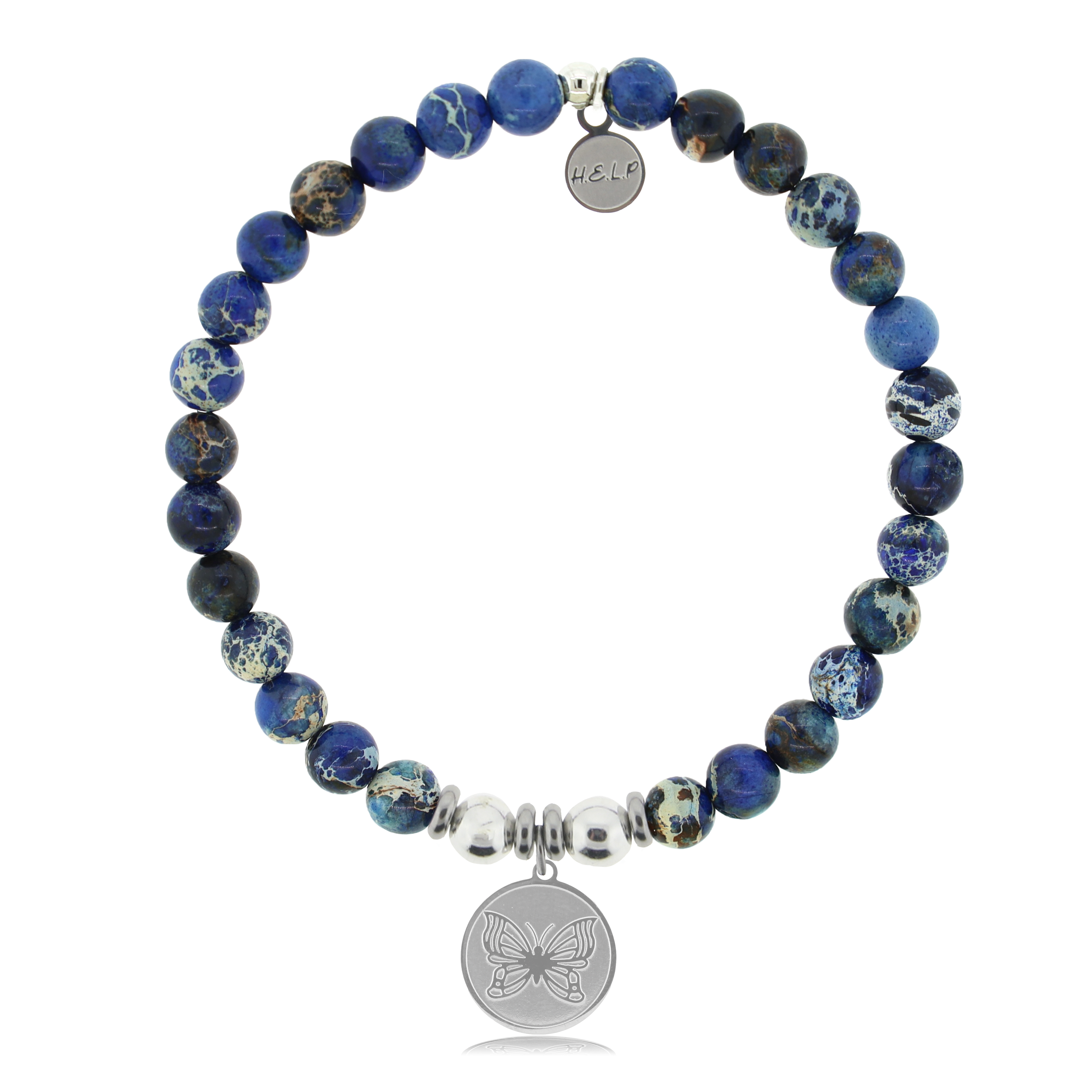 HELP by TJ Butterfly Charm with Royal Blue Jasper Charity Bracelet