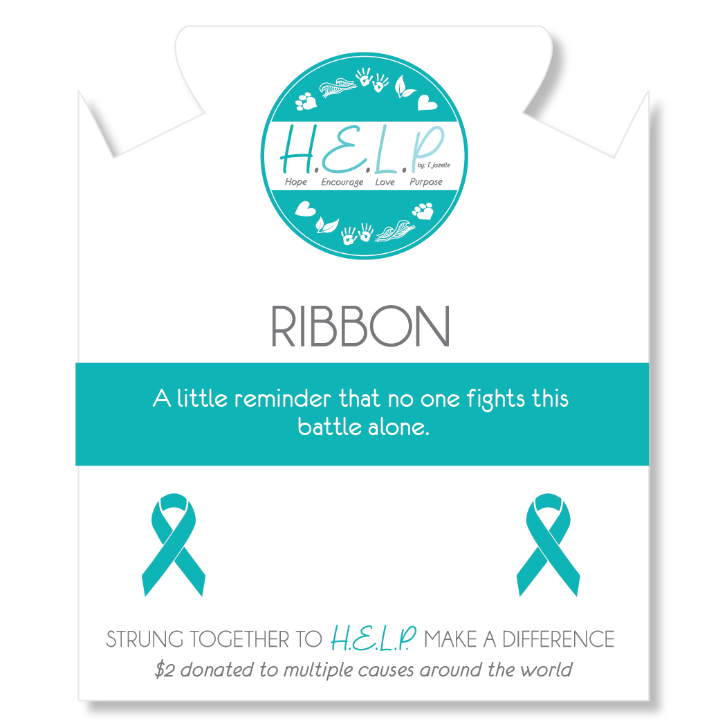 HELP by TJ Cancer Ribbon Charm with Aqua Cats Eye Charity Bracelet