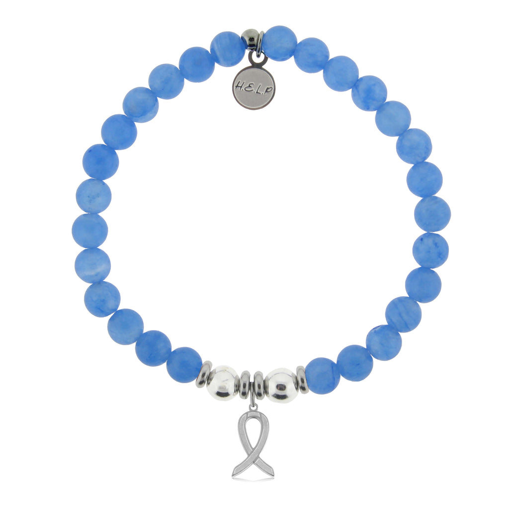 HELP by TJ Cancer Ribbon Charm with Azure Blue Jade Charity Bracelet
