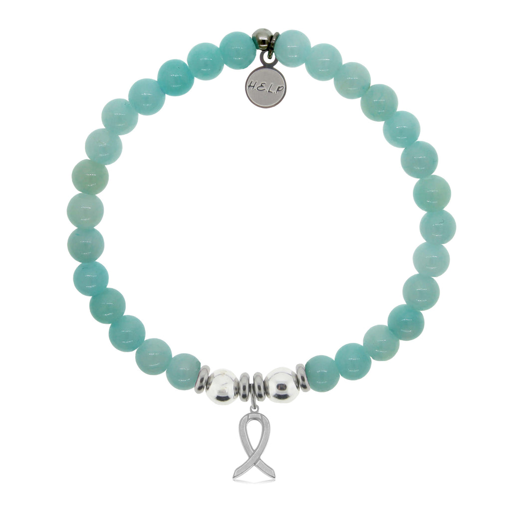 HELP by TJ Cancer Ribbon Charm with Baby Blue Quartz Charity Bracelet