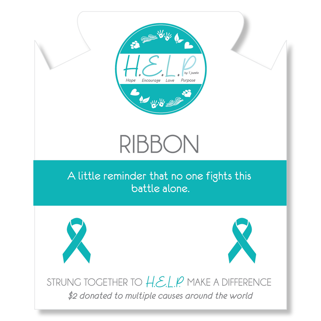 HELP by TJ Cancer Ribbon Charm with Blue and White Jade Charity Bracelet