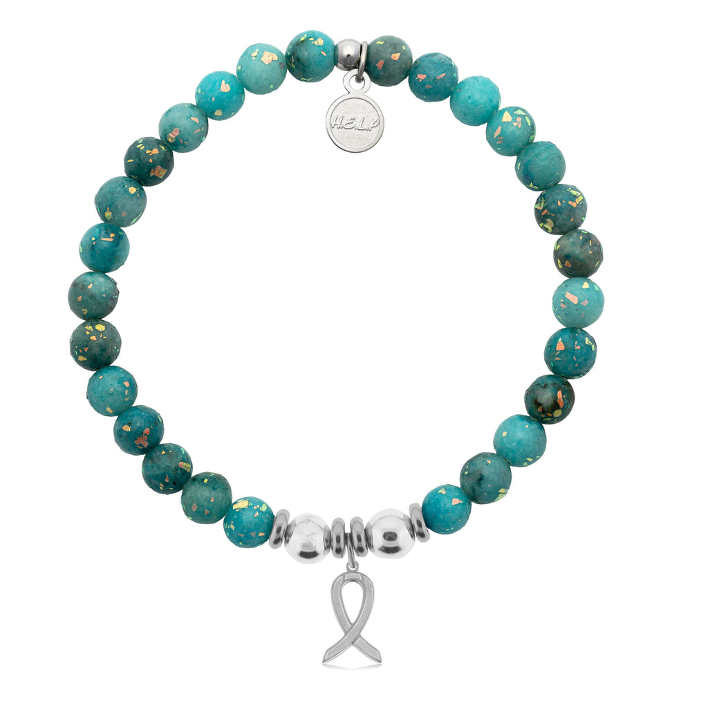 HELP by TJ Cancer Ribbon Charm with Blue Opal Jade Charity Bracelet