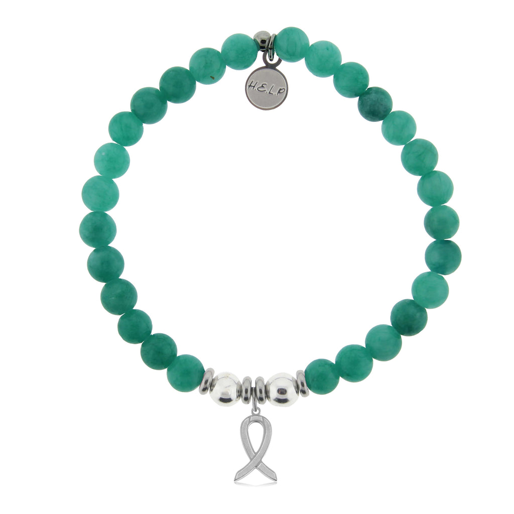 HELP by TJ Cancer Ribbon Charm with Caribbean Jade Charity Bracelet