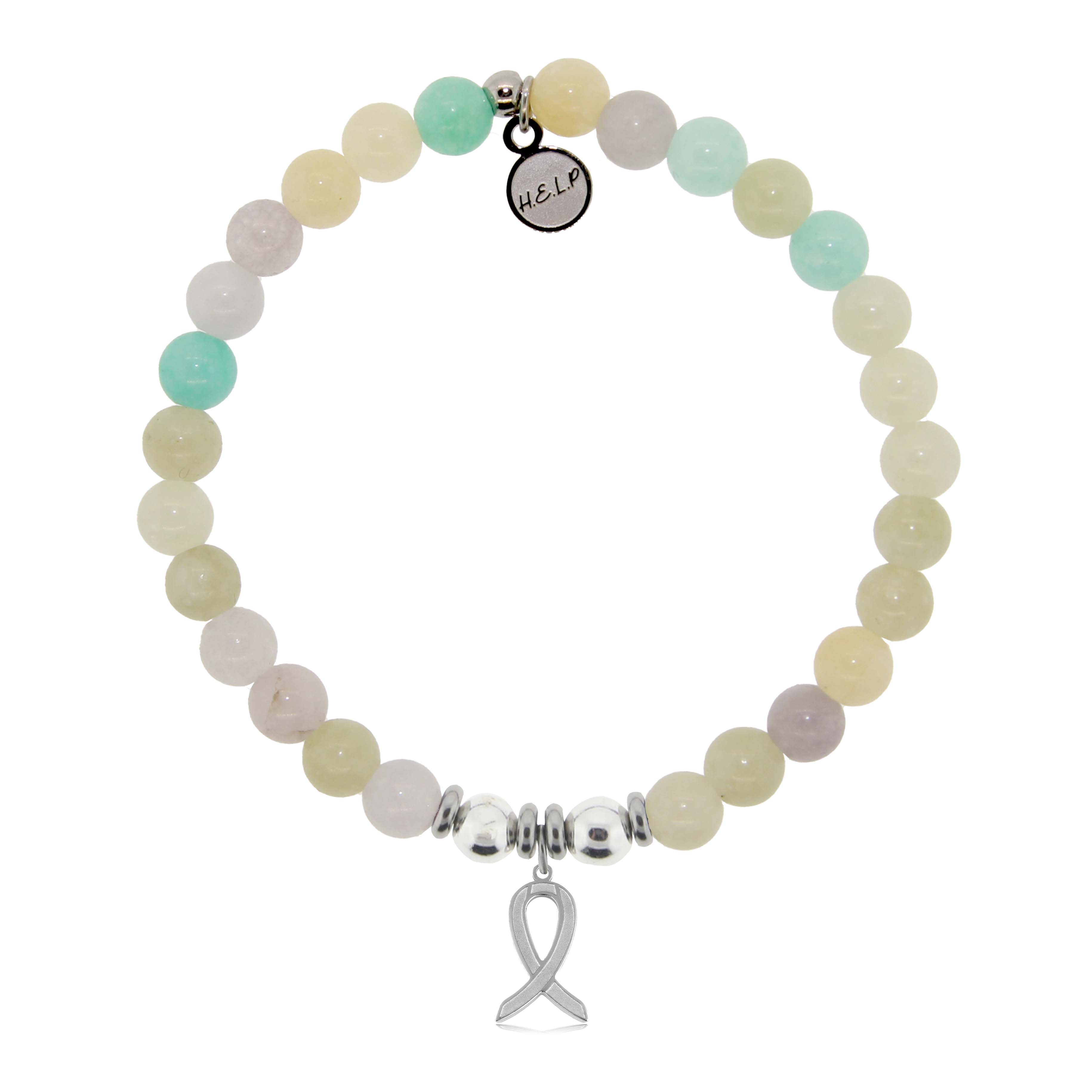 HELP by TJ Cancer Ribbon Charm with Green Yellow Jade Charity Bracelet