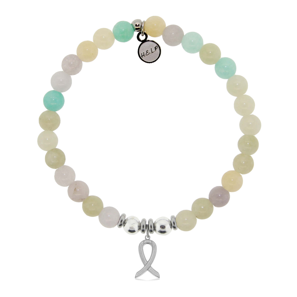 HELP by TJ Cancer Ribbon Charm with Green Yellow Jade Charity Bracelet