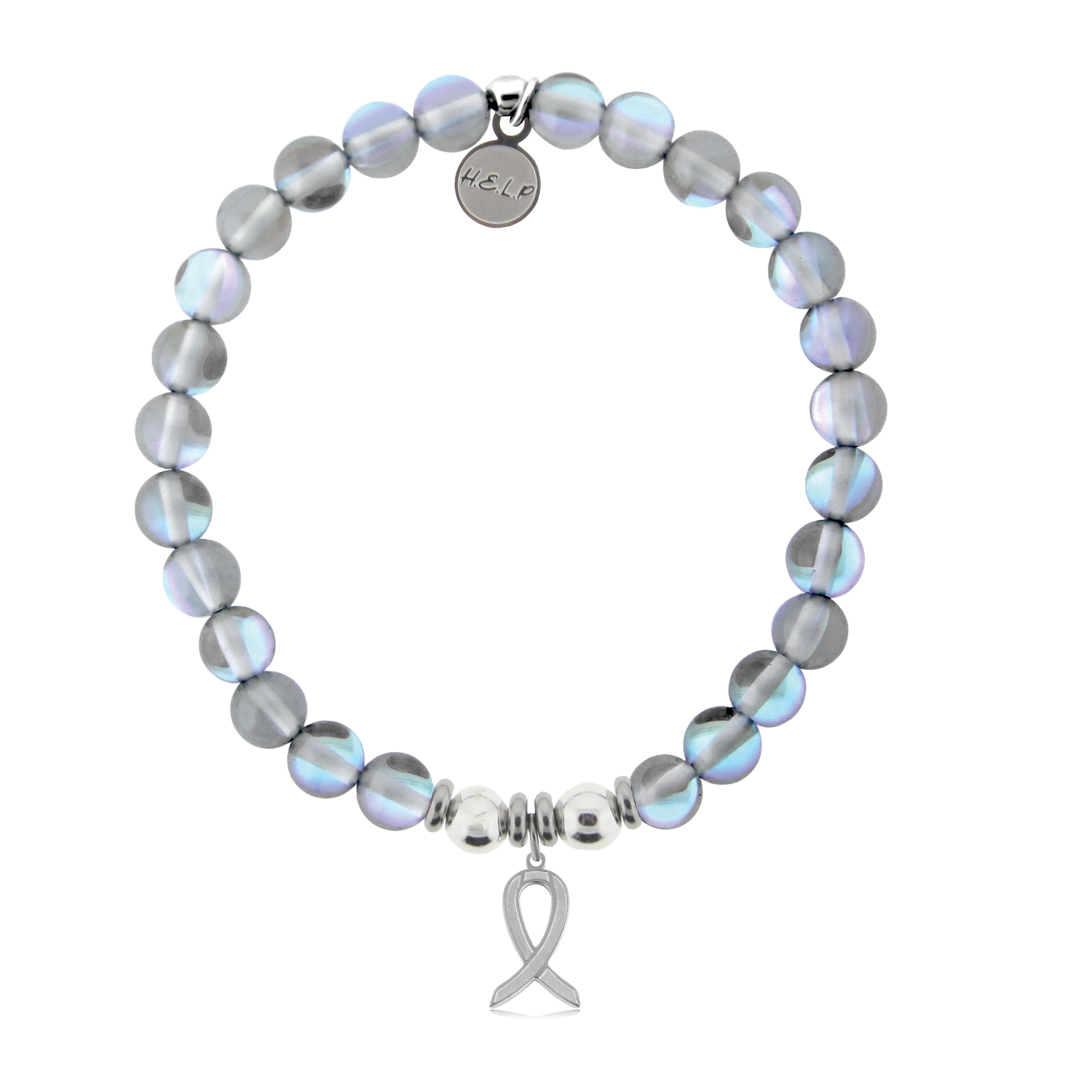 HELP by TJ Cancer Ribbon Charm with Grey Opalescent Charity Bracelet