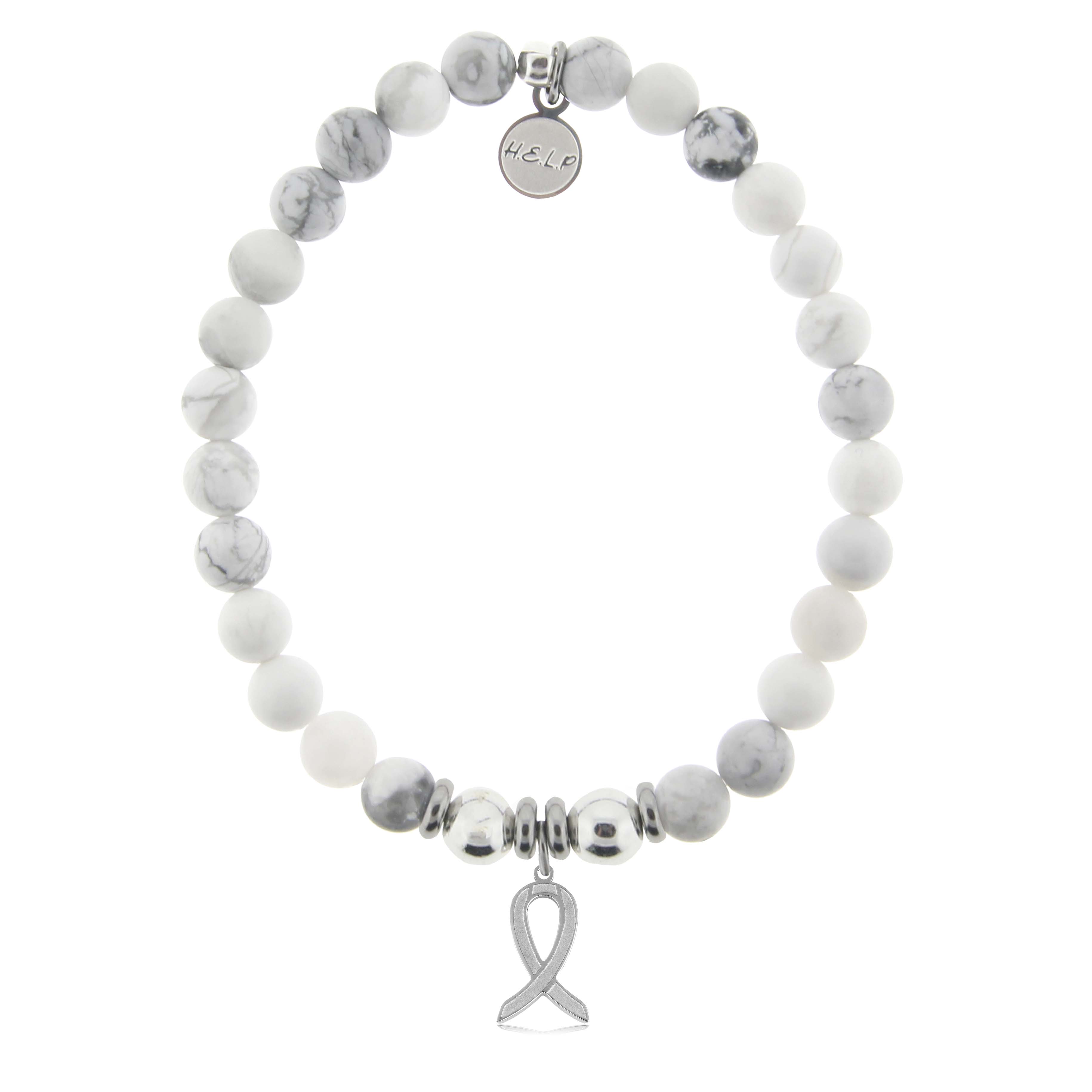 HELP by TJ Cancer Ribbon Charm with Howlite Charity Bracelet