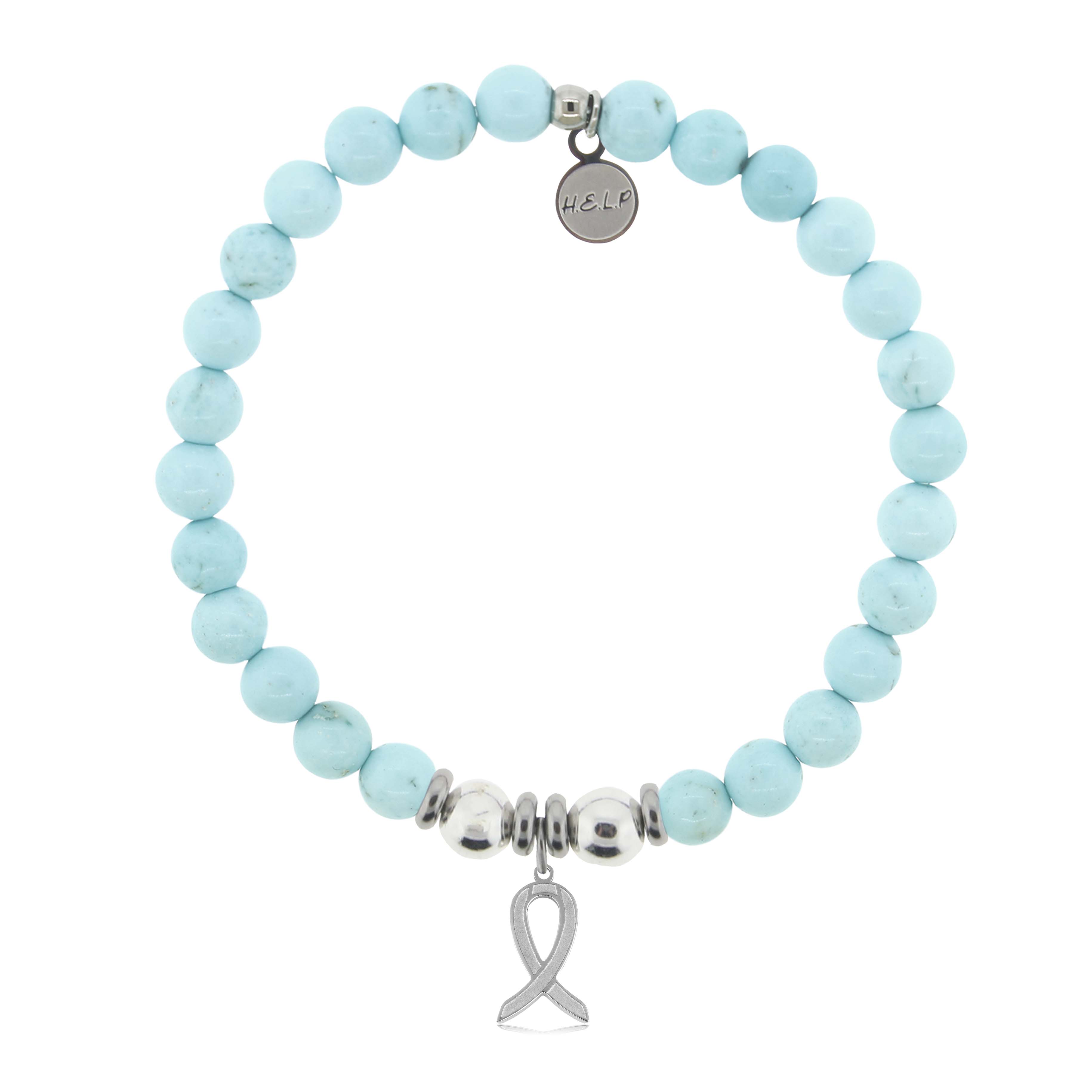 HELP by TJ Cancer Ribbon Charm with Larimar Magnesite Charity Bracelet