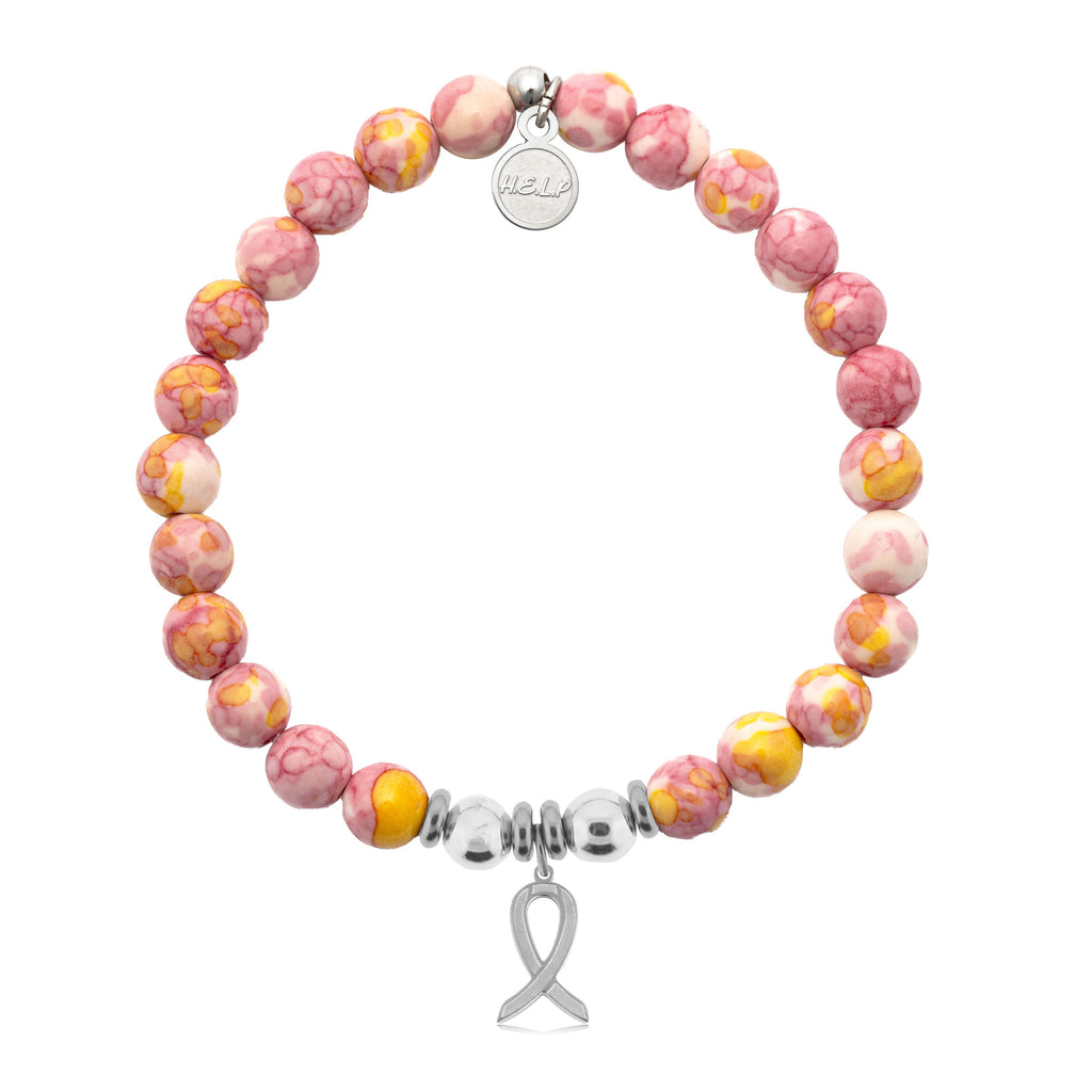 HELP by TJ Cancer Ribbon Charm with Lemonade Jade Charity Bracelet
