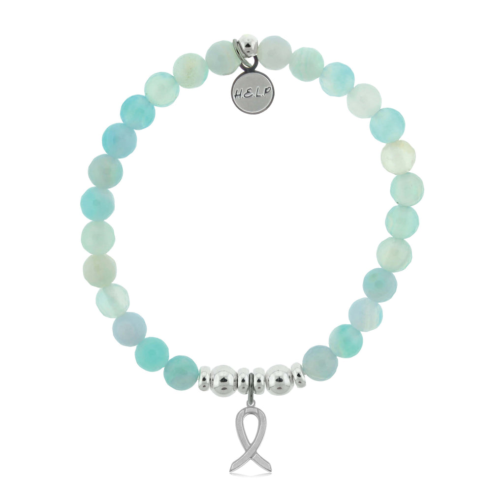 HELP by TJ Cancer Ribbon Charm with Light Blue Agate Charity Bracelet