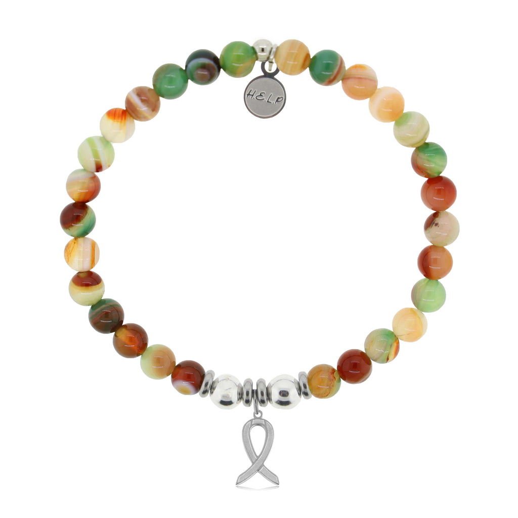HELP by TJ Cancer Ribbon Charm with Multi Agate Charity Bracelet