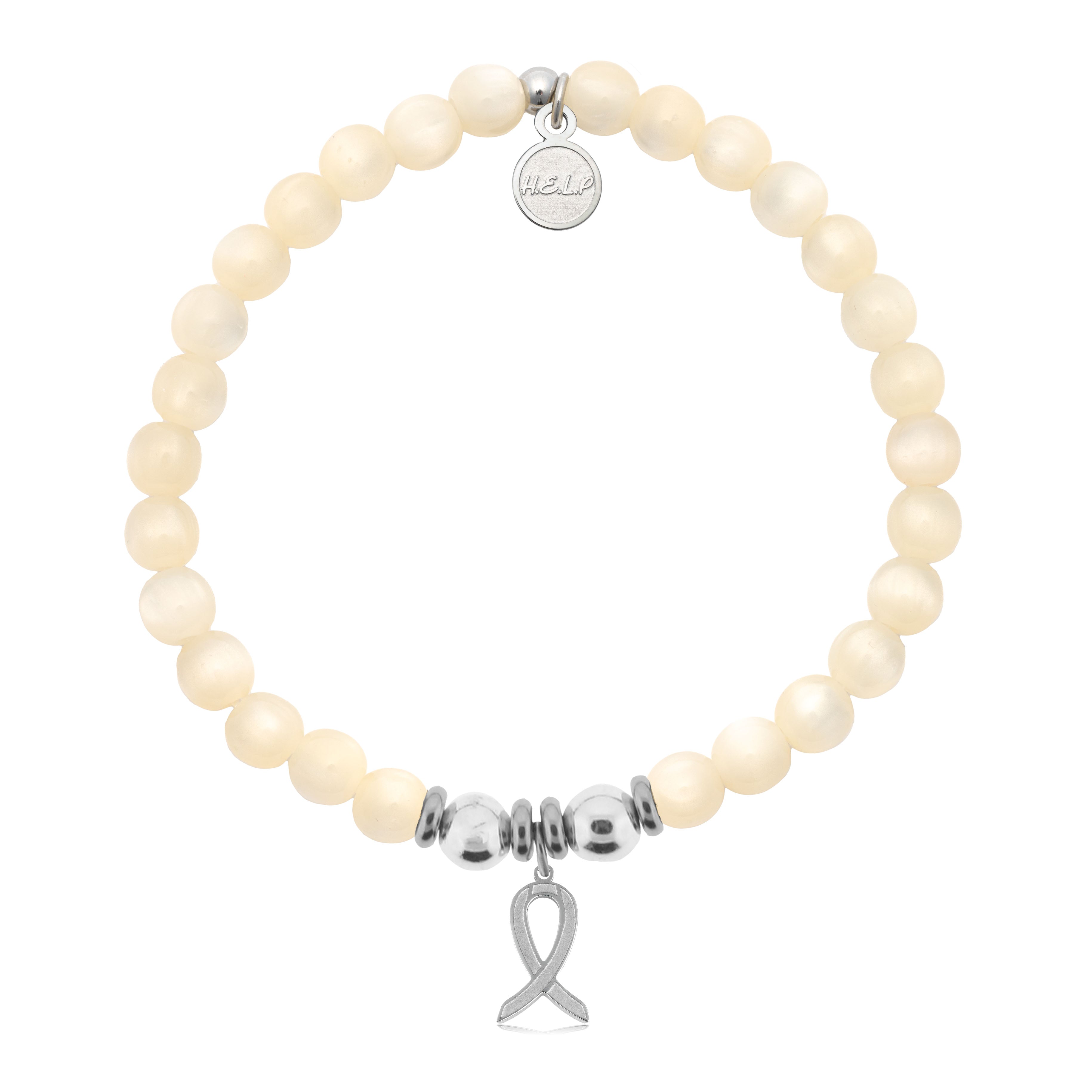 HELP by TJ Cancer Ribbon Charm with Natural Selenite Charity Bracelet