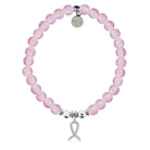 HELP by TJ Cancer Ribbon Charm with Pink Glass Shimmer Charity Bracelet