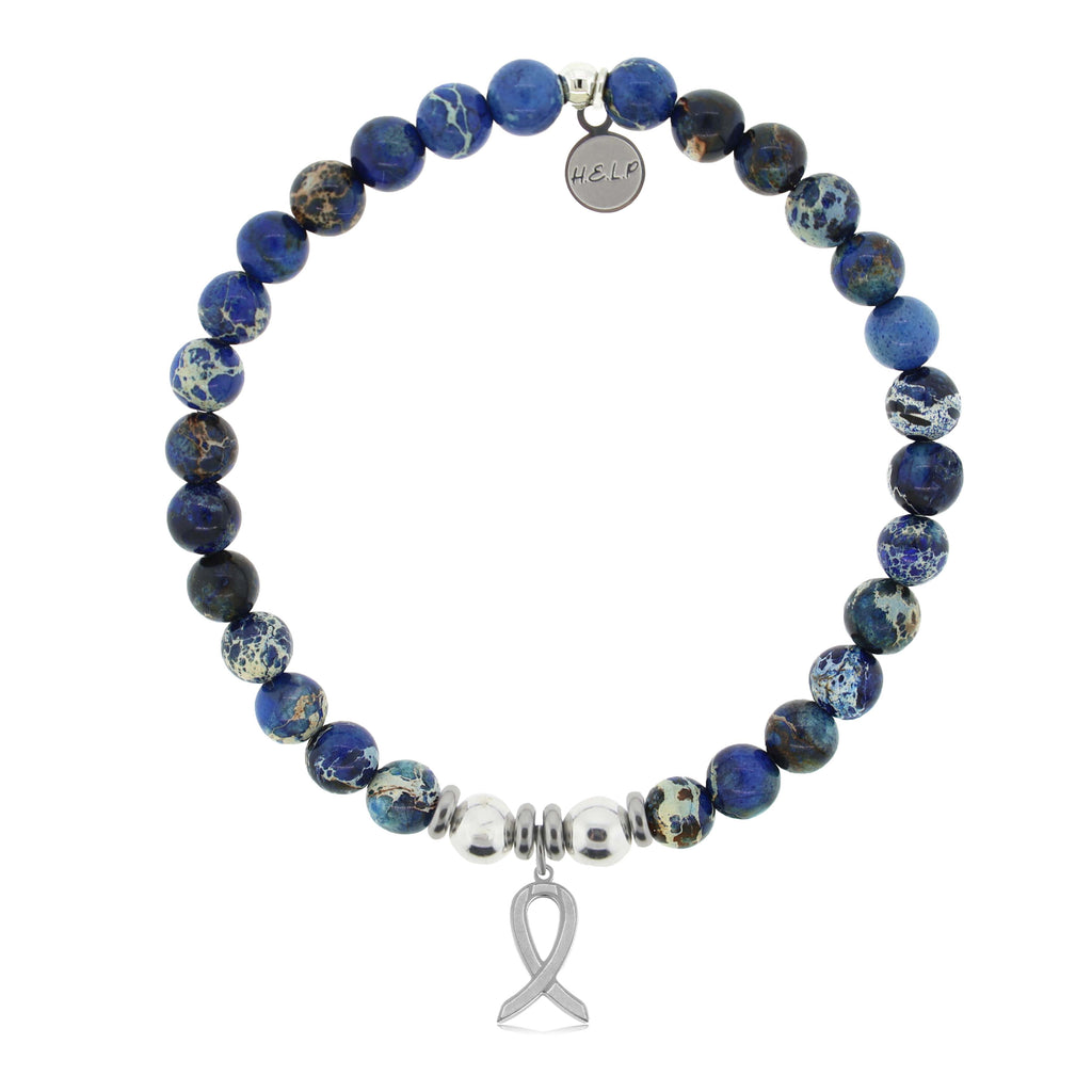 HELP by TJ Cancer Ribbon Charm with Royal Blue Jasper Charity Bracelet