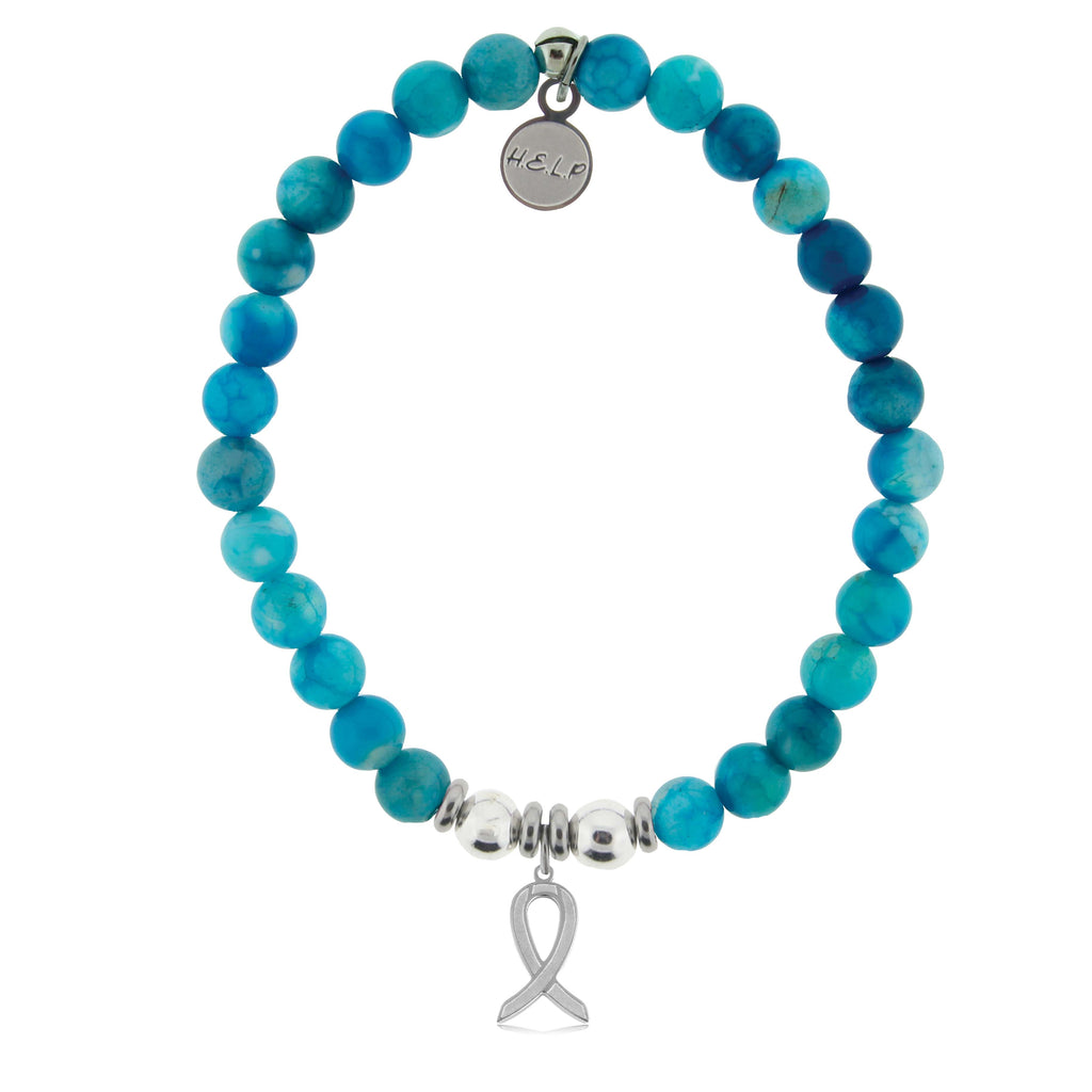 HELP by TJ Cancer Ribbon Charm with Tropic Blue Agate Charity Bracelet