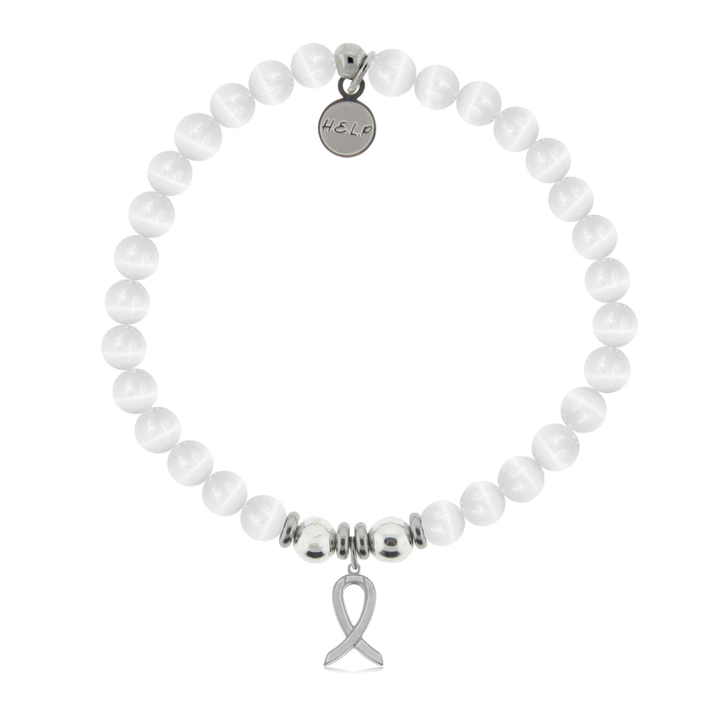 HELP by TJ Cancer Ribbon Charm with White Cats Eye Charity Bracelet