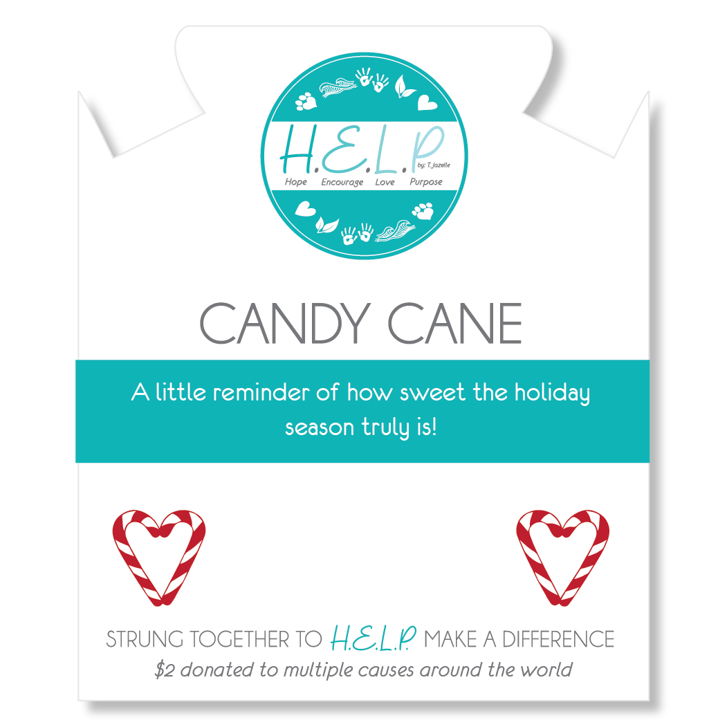 HELP by TJ Candy Cane Charm with Azure Blue Jade Charity Bracelet