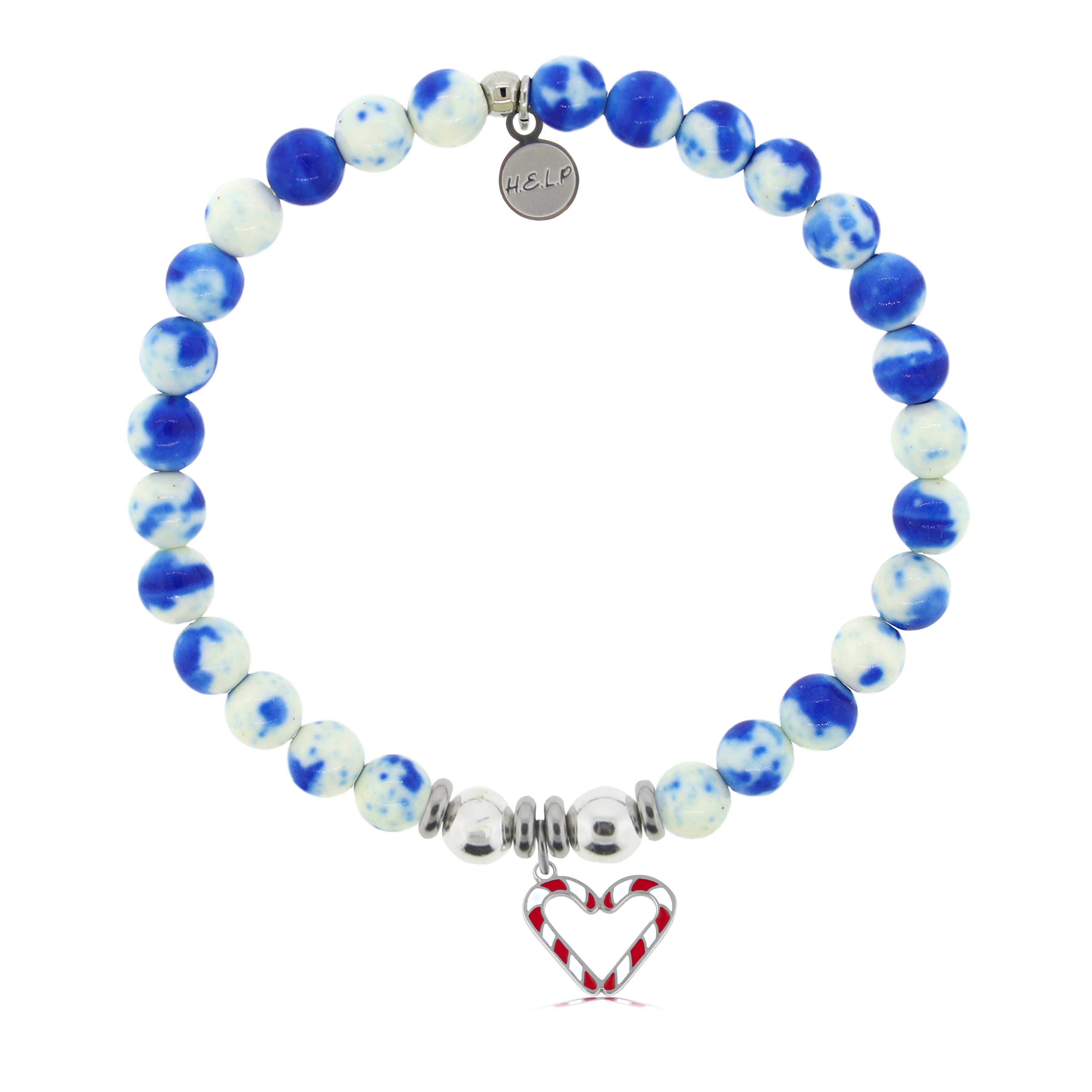 HELP by TJ Candy Cane Charm with Blue and White Jade Charity Bracelet