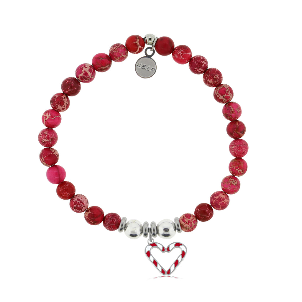 HELP by TJ Candy Cane Charm with Cranberry Jasper Charity Bracelet
