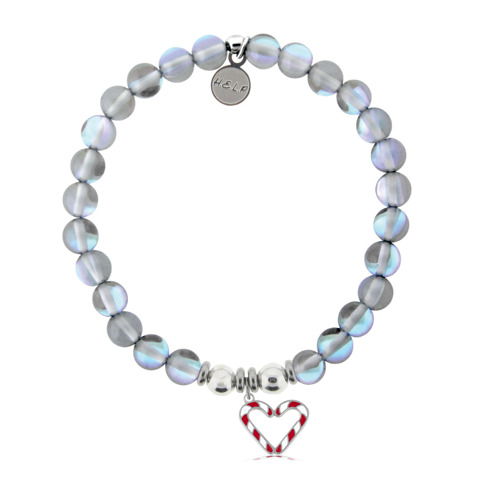 HELP by TJ Candy Cane Charm with Grey Opalescent Charity Bracelet