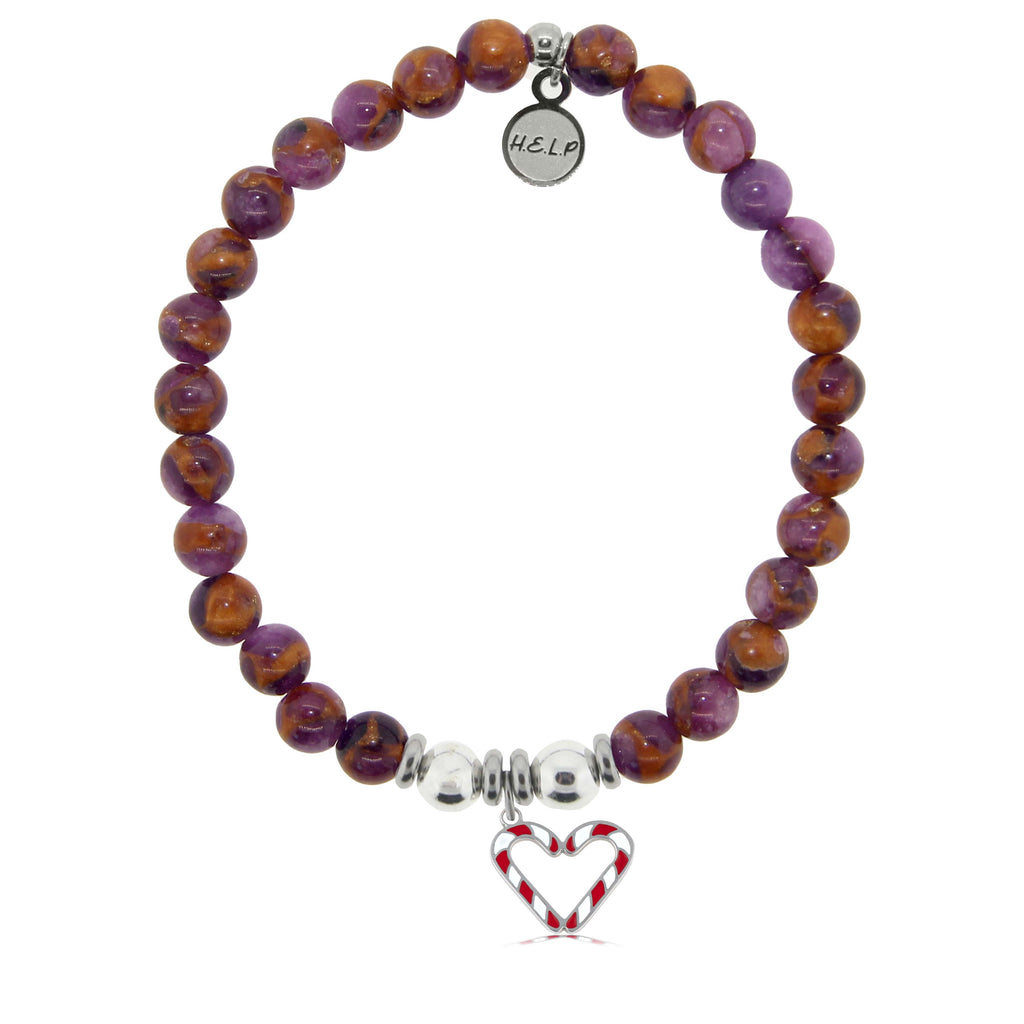 HELP by TJ Candy Cane Charm with Purple Earth Quartz Charity Bracelet