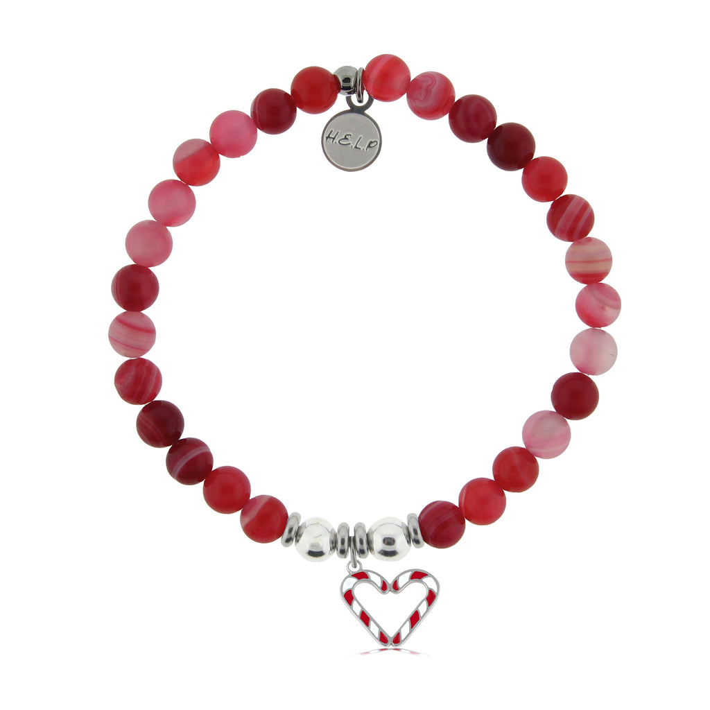 HELP by TJ Candy Cane Charm with Red Stripe Agate Charity Bracelet