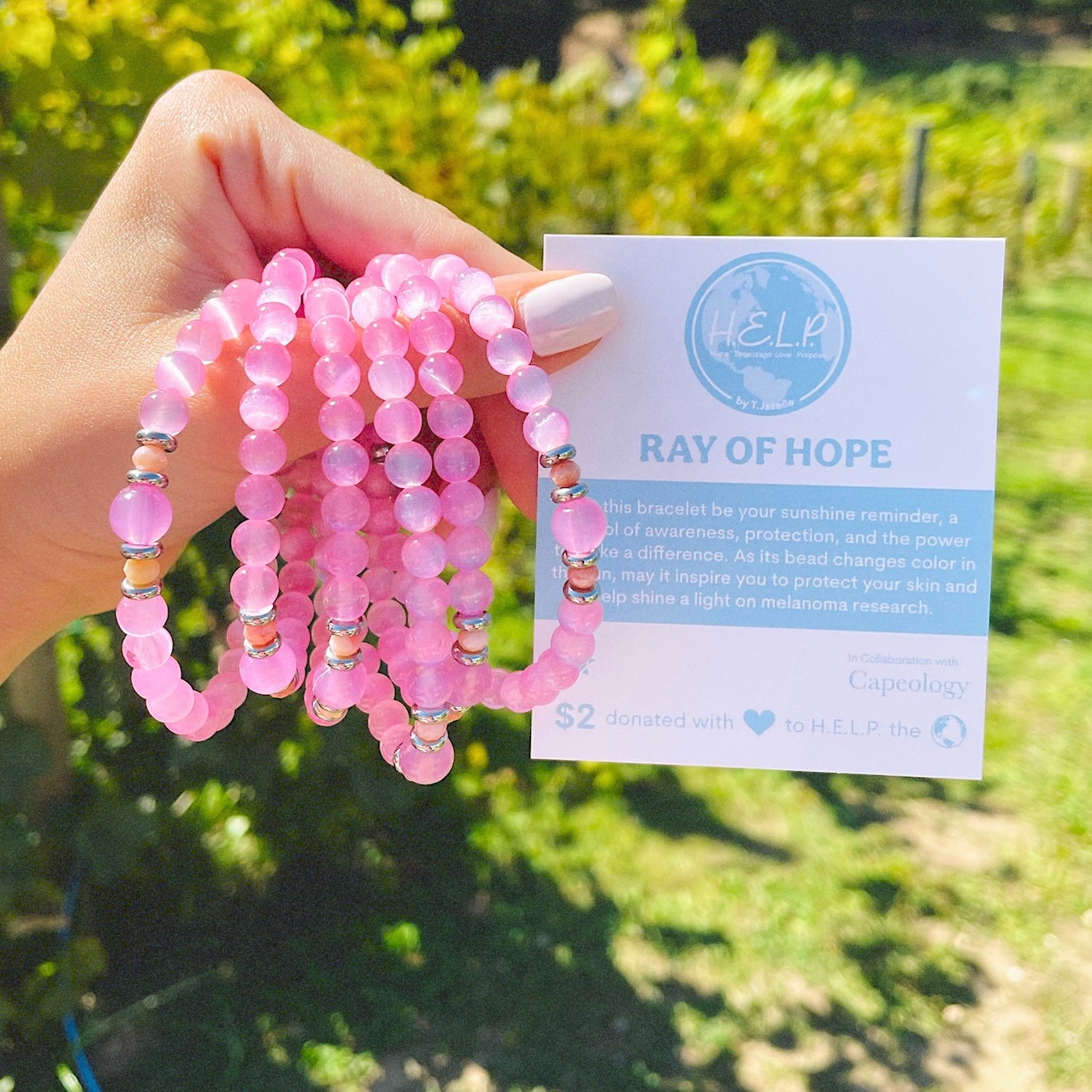 Capeology x H.E.L.P. Ray of Hope Pink Selenite Stacker Charity