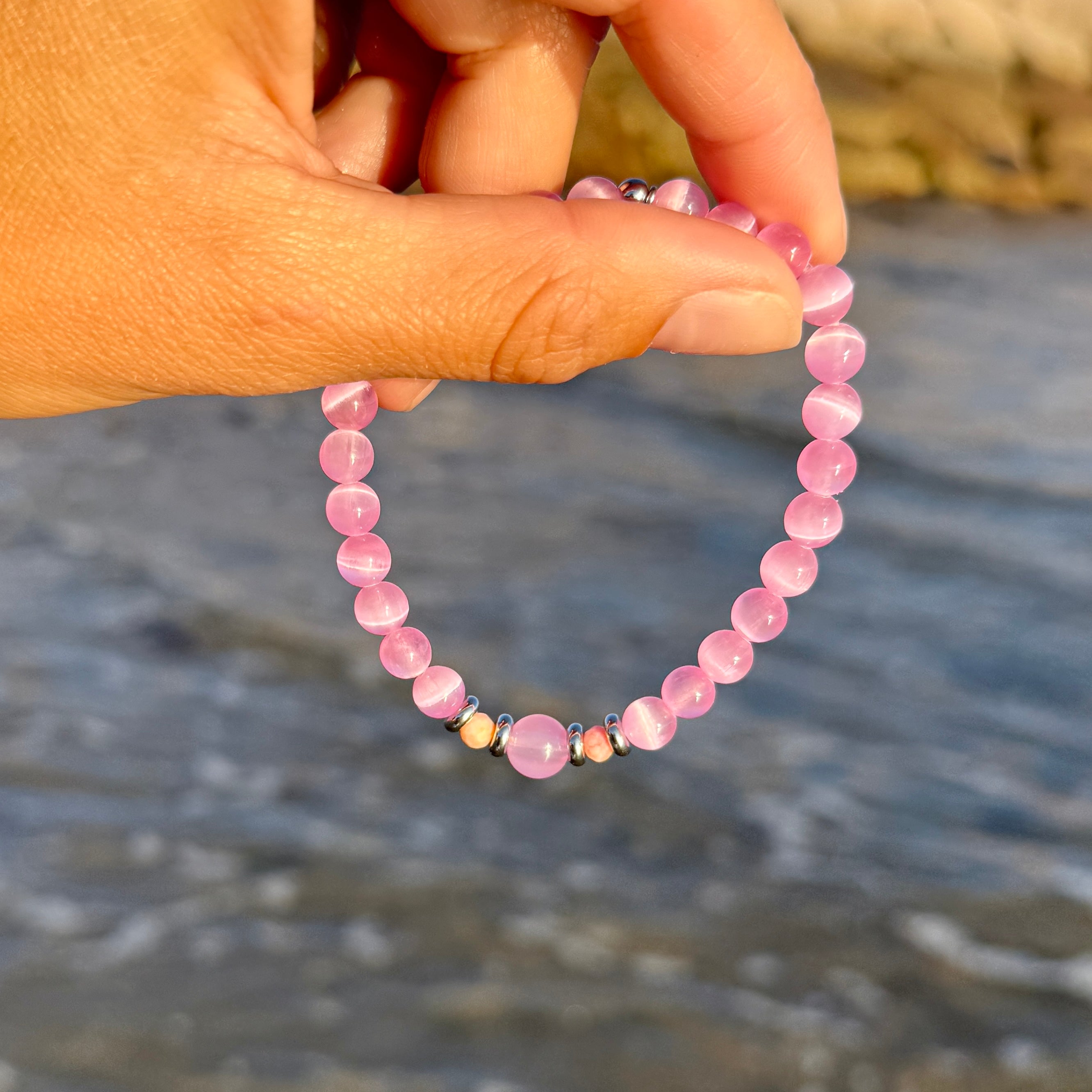 HELP by TJ Capeology x H.E.L.P. Ray of Hope Pink Selenite Stacker Charity Bracelet