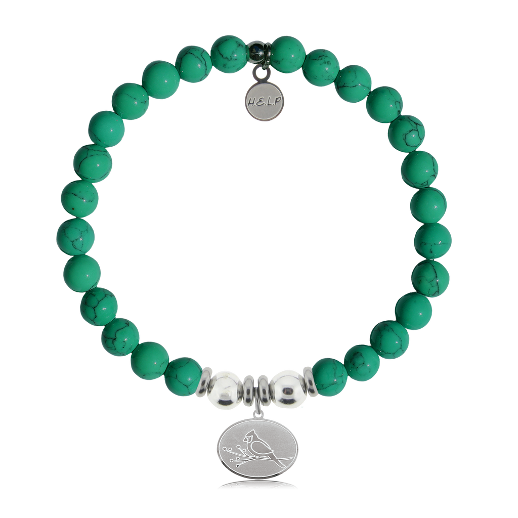 HELP by TJ Cardinal Charm with Green Howlite Charity Bracelet
