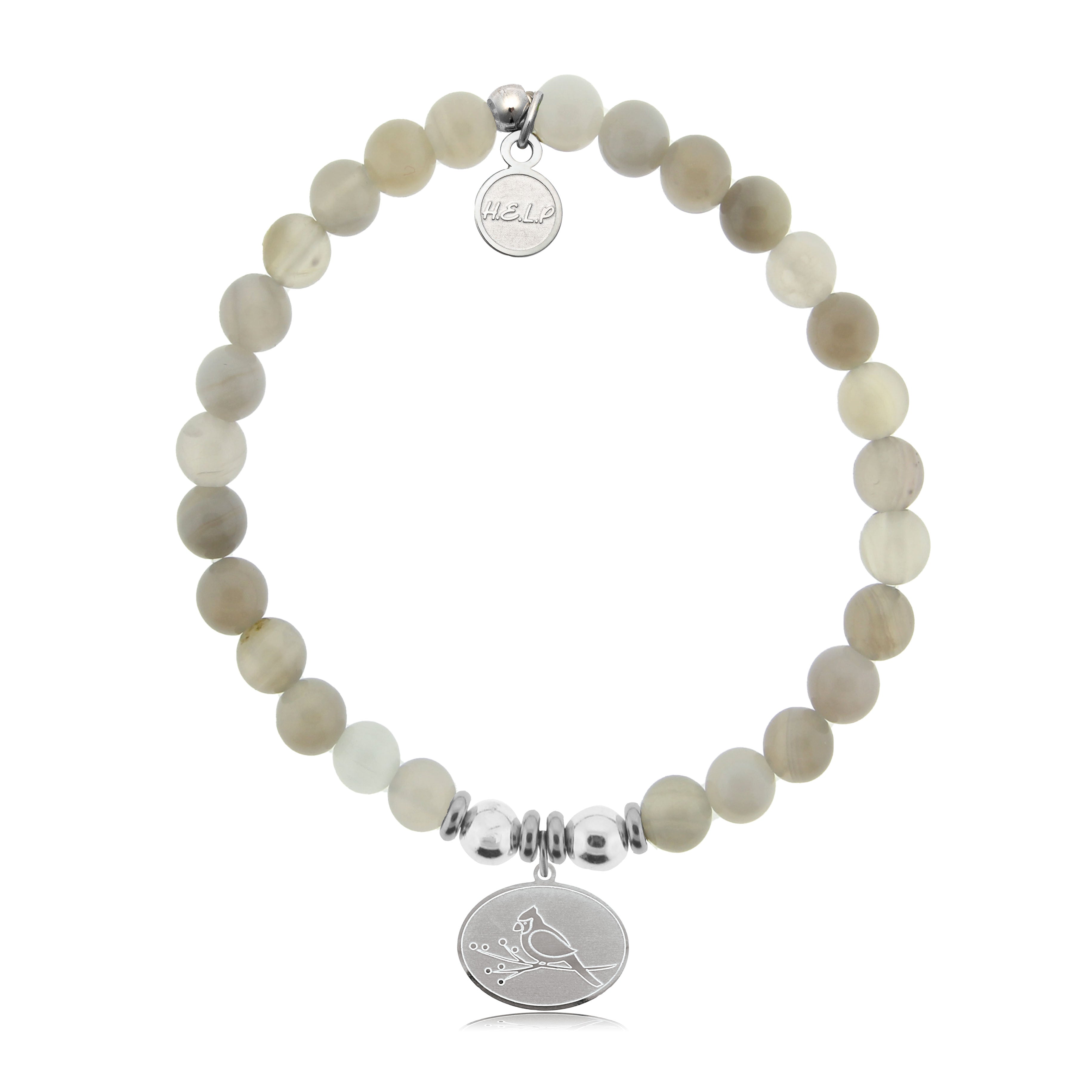 HELP by TJ Cardinal Charm with Grey Stripe Agate Charity Bracelet