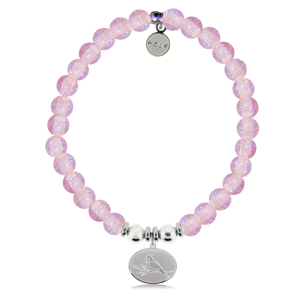 HELP by TJ Cardinal Charm with Pink Glass Shimmer Charity Bracelet