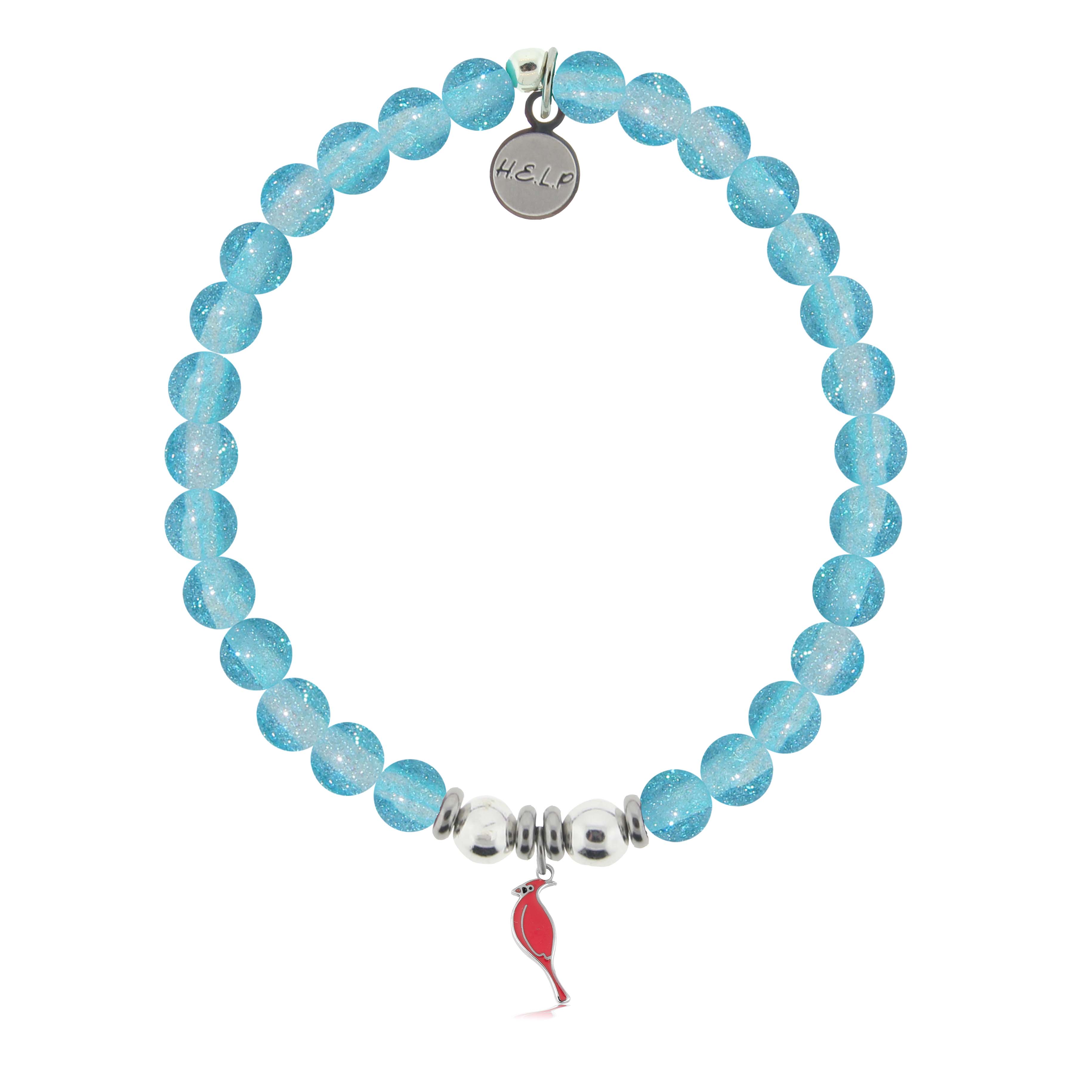 HELP by TJ Cardinal Enamel Charm with Blue Glass Shimmer Charity Bracelet