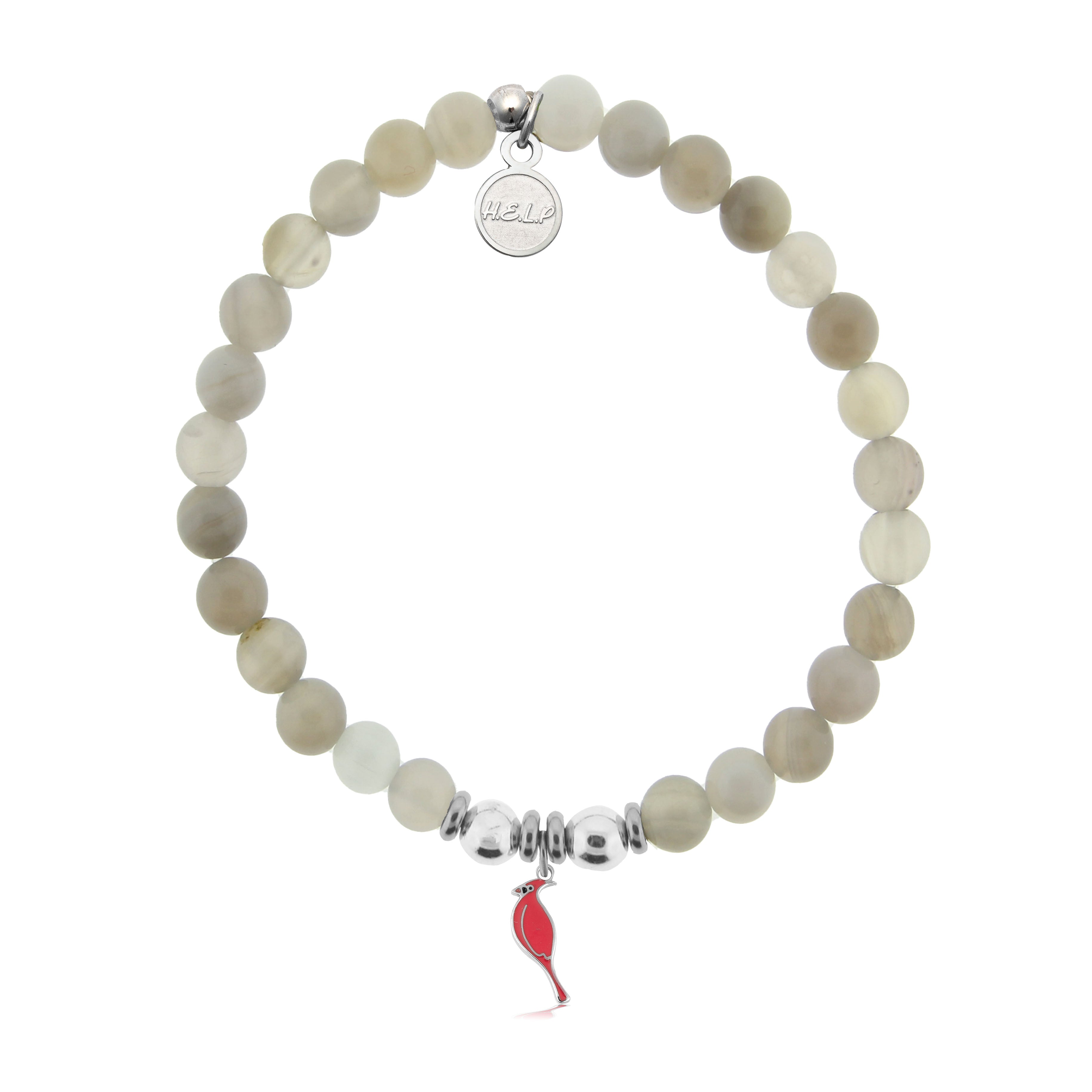 HELP by TJ Cardinal Enamel Charm with Grey Stripe Agate Charity Bracelet