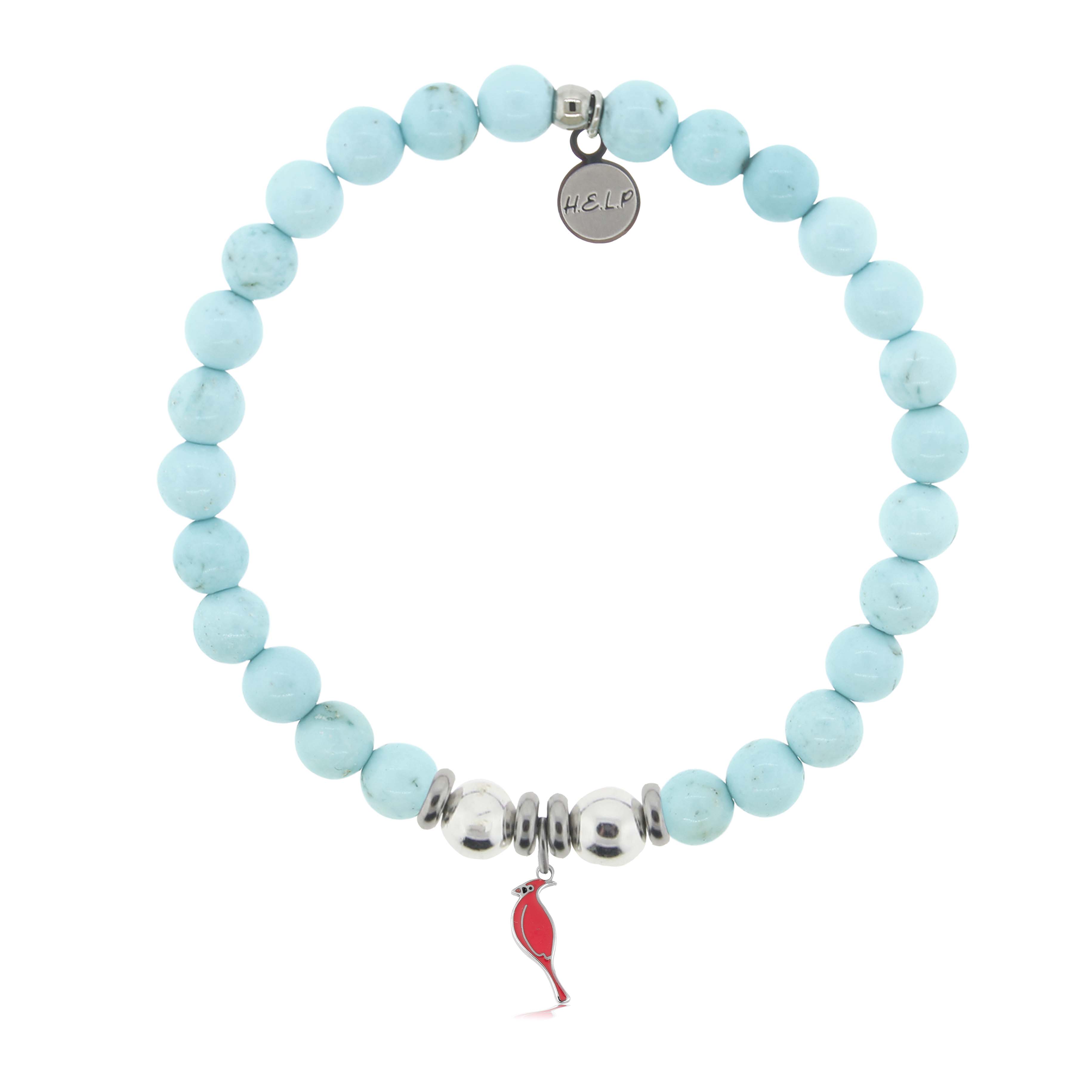 HELP by TJ Cardinal Enamel Charm with Larimar Magnesite Charity Bracelet