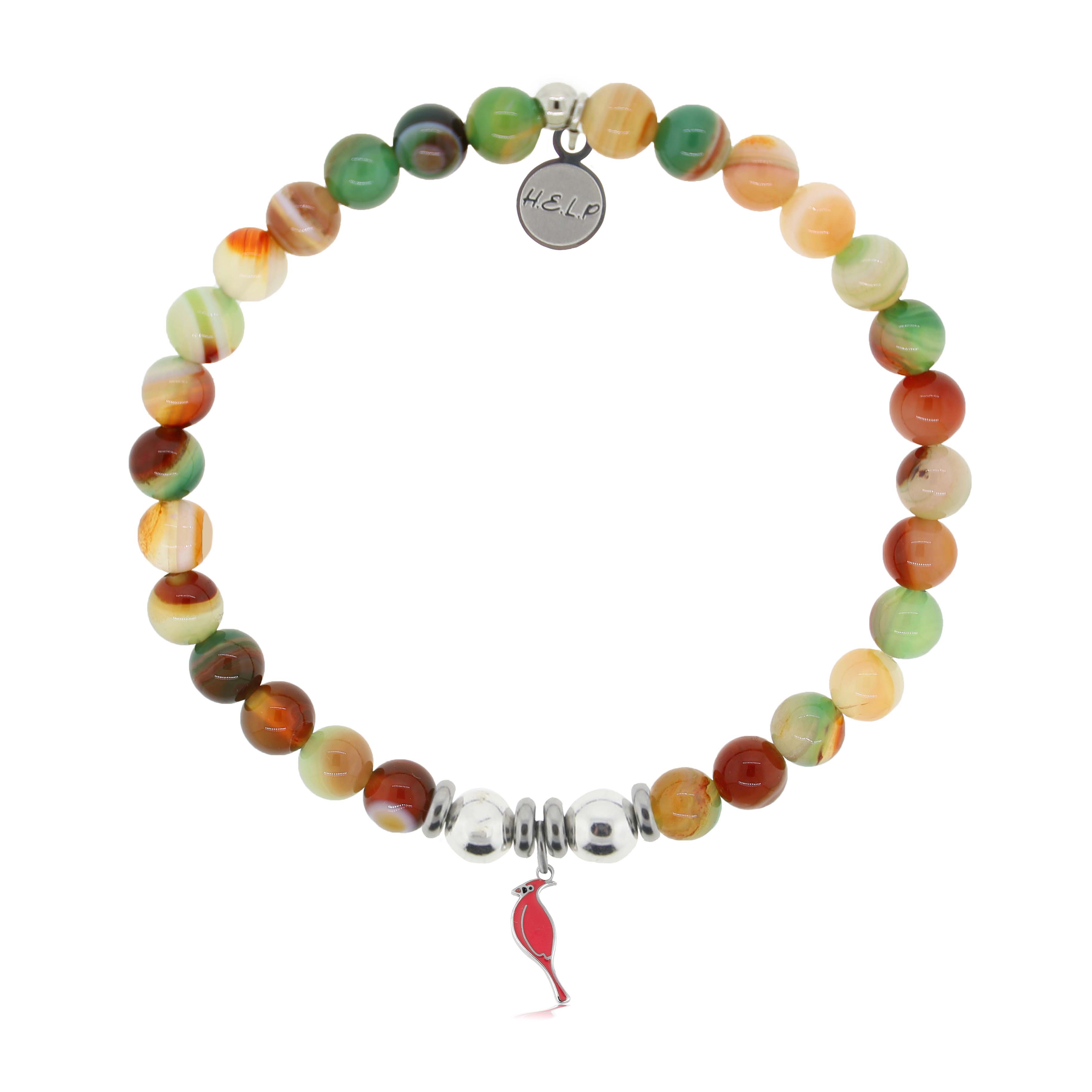 HELP by TJ Cardinal Enamel Charm with Multi Agate Charity Bracelet