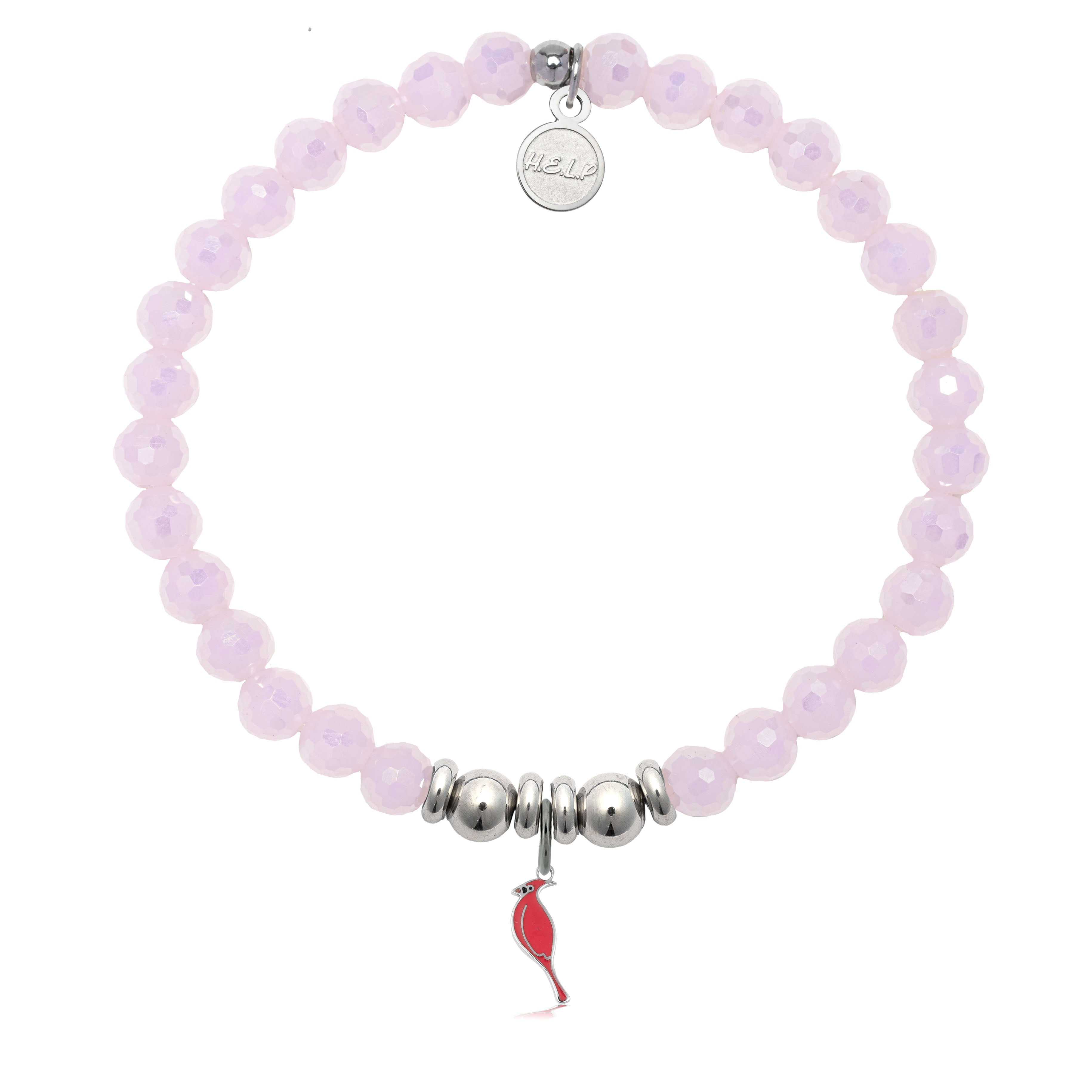 HELP by TJ Cardinal Enamel Charm with Pink Crystal Charity Bracelet