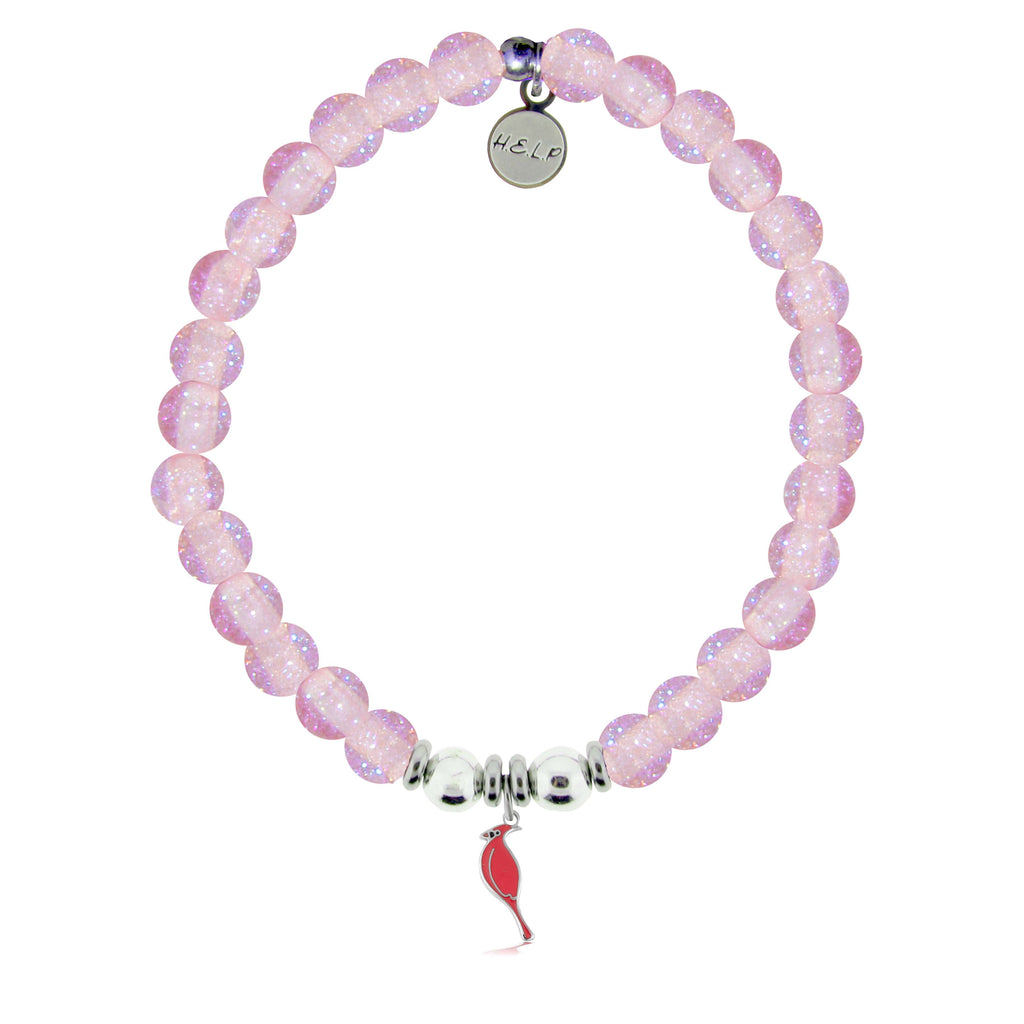 HELP by TJ Cardinal Enamel Charm with Pink Glass Shimmer Charity Bracelet