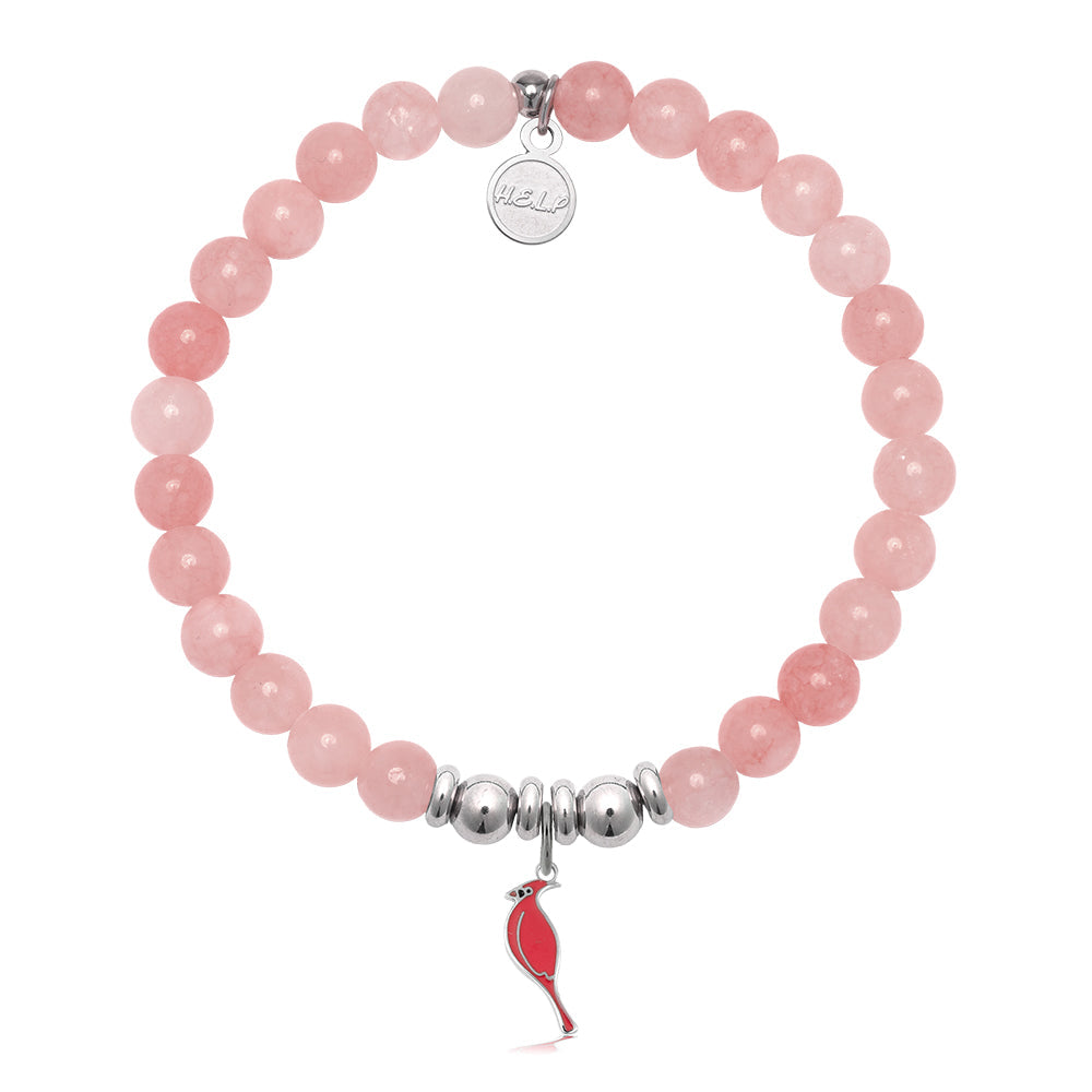 HELP by TJ Cardinal Enamel Charm with Pink Jade Charity Bracelet