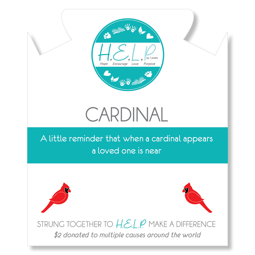 HELP by TJ Cardinal Enamel Charm with Red Fire Agate Charity Bracelet