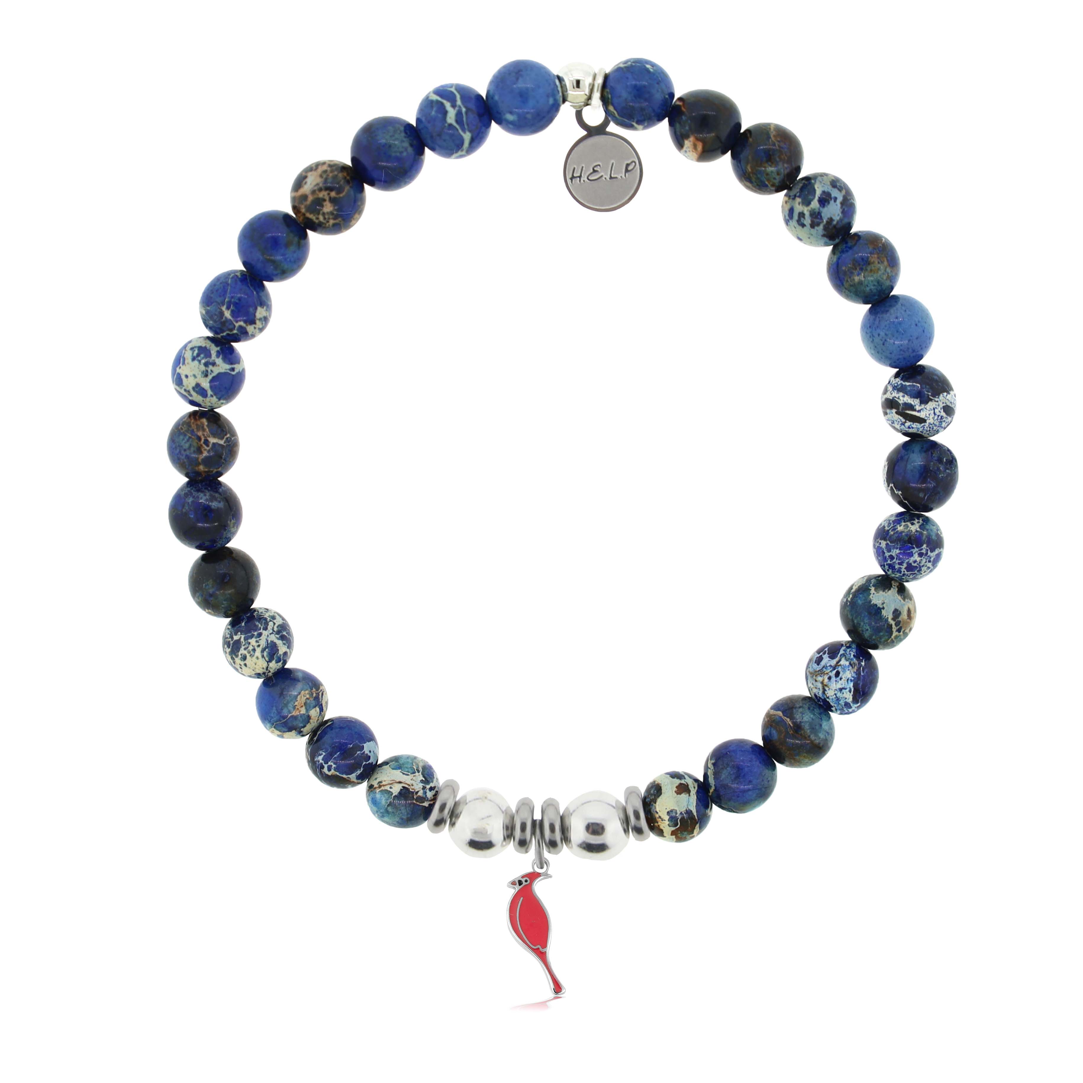 HELP by TJ Cardinal Enamel Charm with Royal Blue Jasper Charity Bracelet