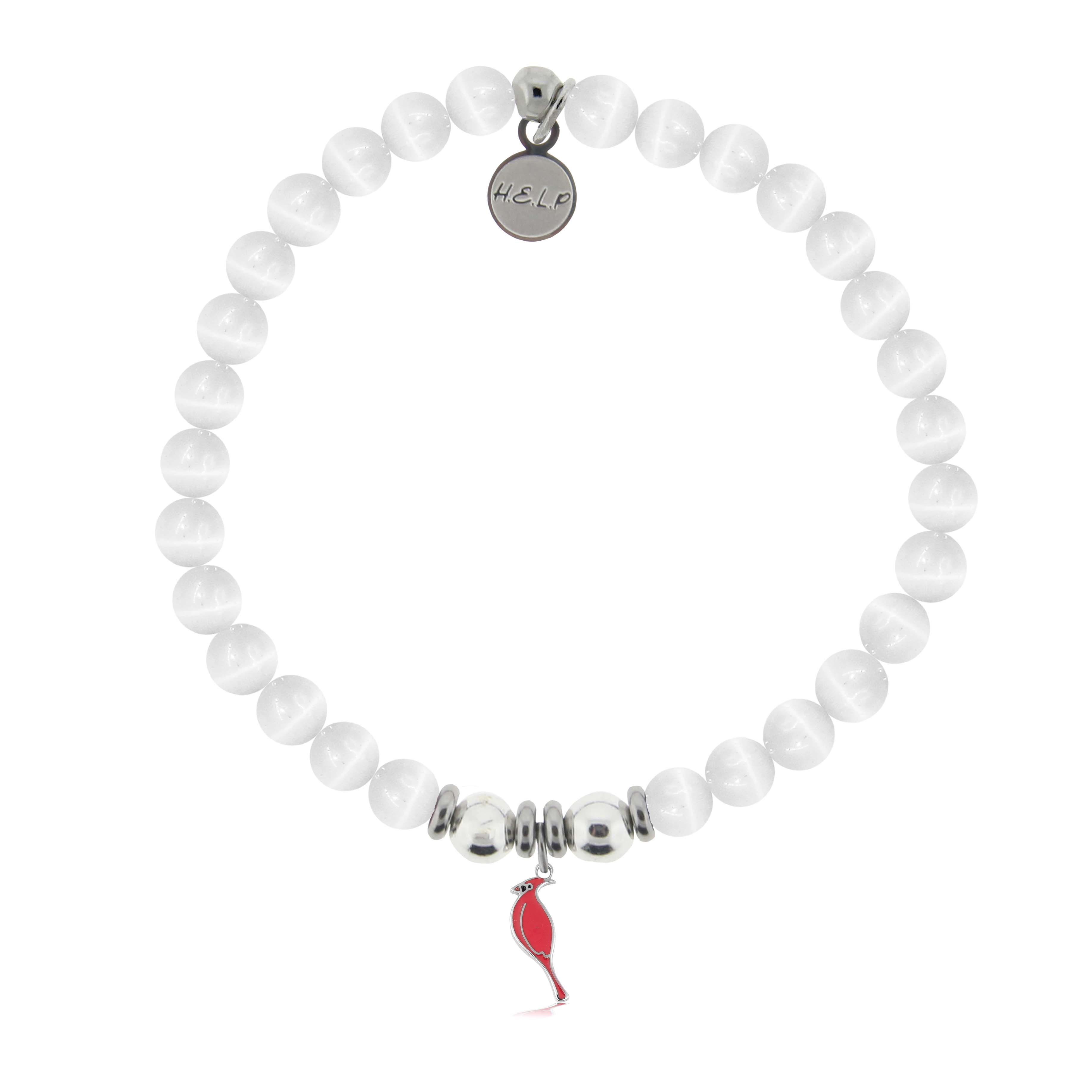 HELP by TJ Cardinal Enamel Charm with White Cats Eye Charity Bracelet