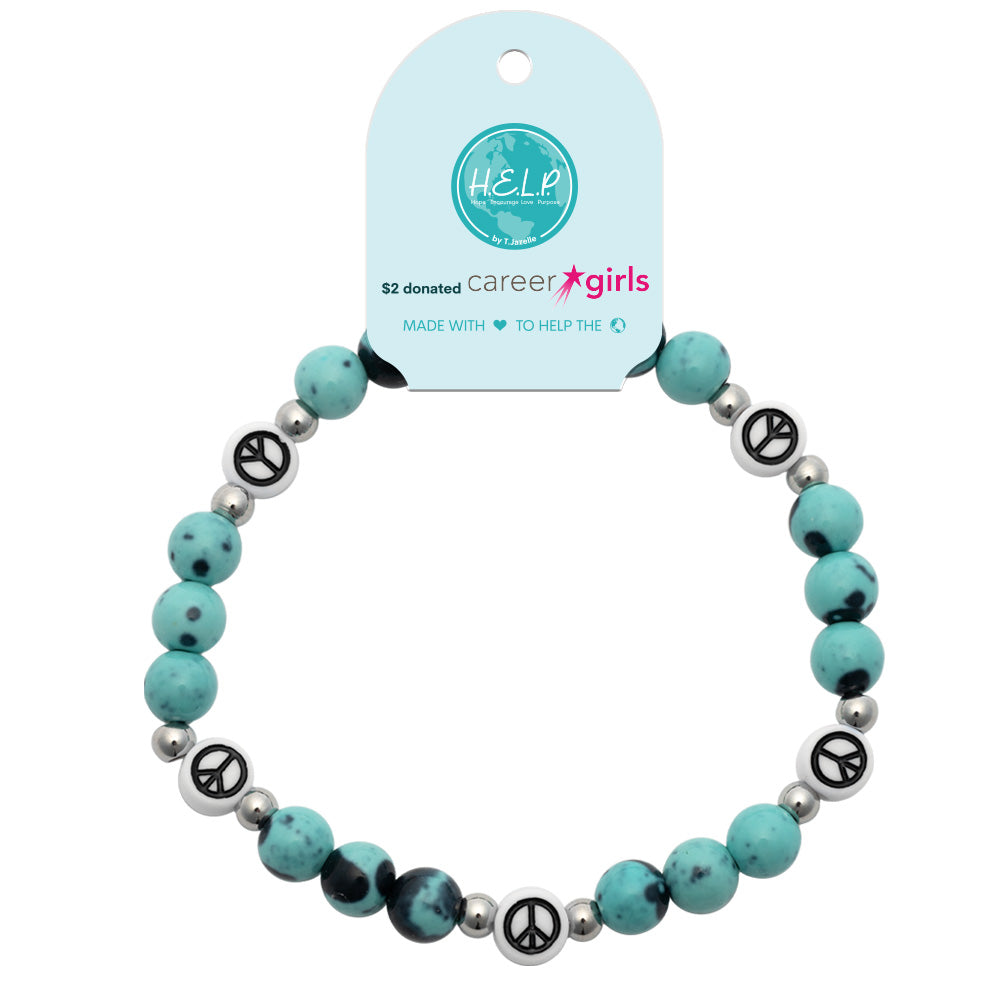 HELP by TJ Career Girl Charity Stacker: Blue Zebra Jade with Peace Signs Charity Bracelet