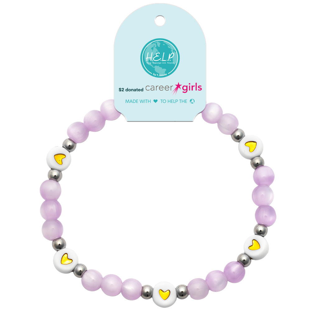 HELP by TJ Career Girl Charity Stacker: Purple Selenite with Hearts Charity Bracelet