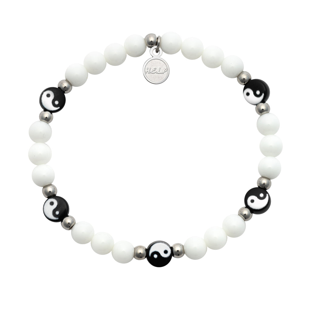 HELP by TJ Career Girl Charity Stacker: White Jade with Yin Yang Charity Bracelet